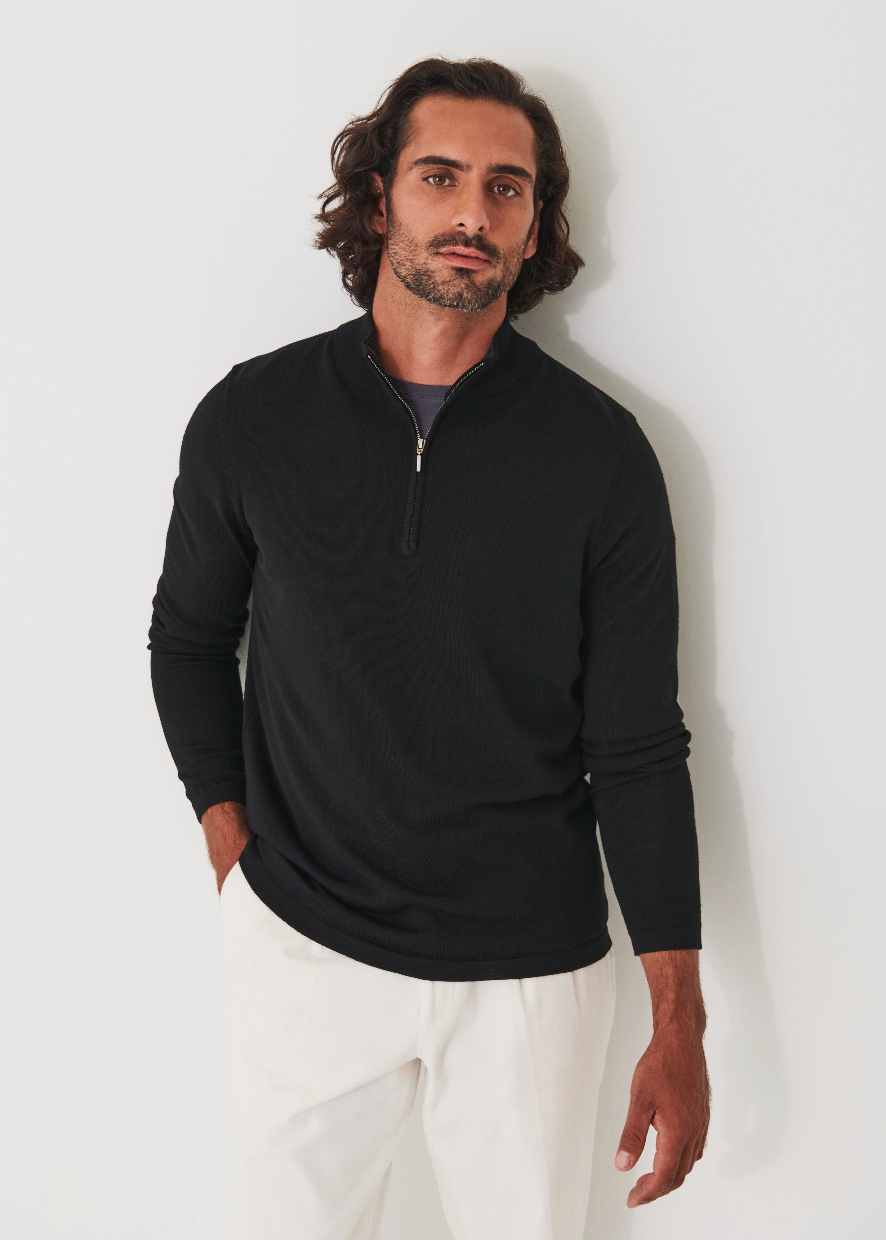 14GG XFINE MERINO 1/4 ZIP MOCK NECK SWEATER Casual Polo