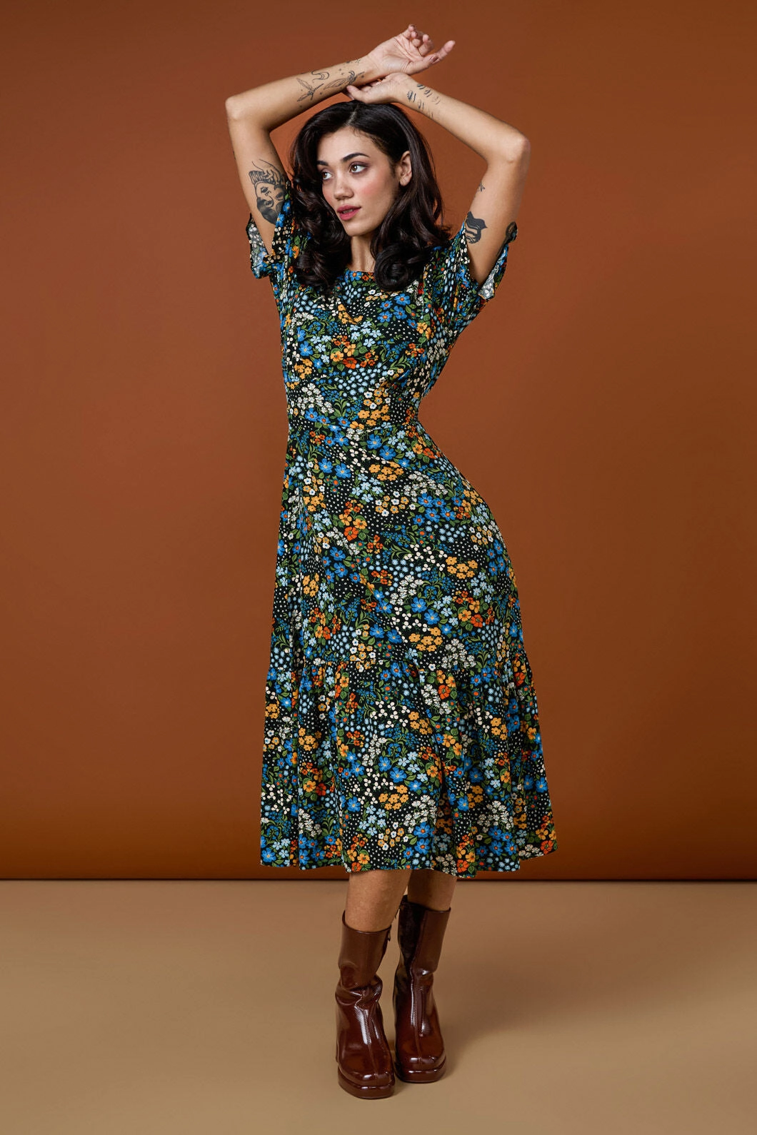 Ada 90's Floral Midi Dress Walk Easy