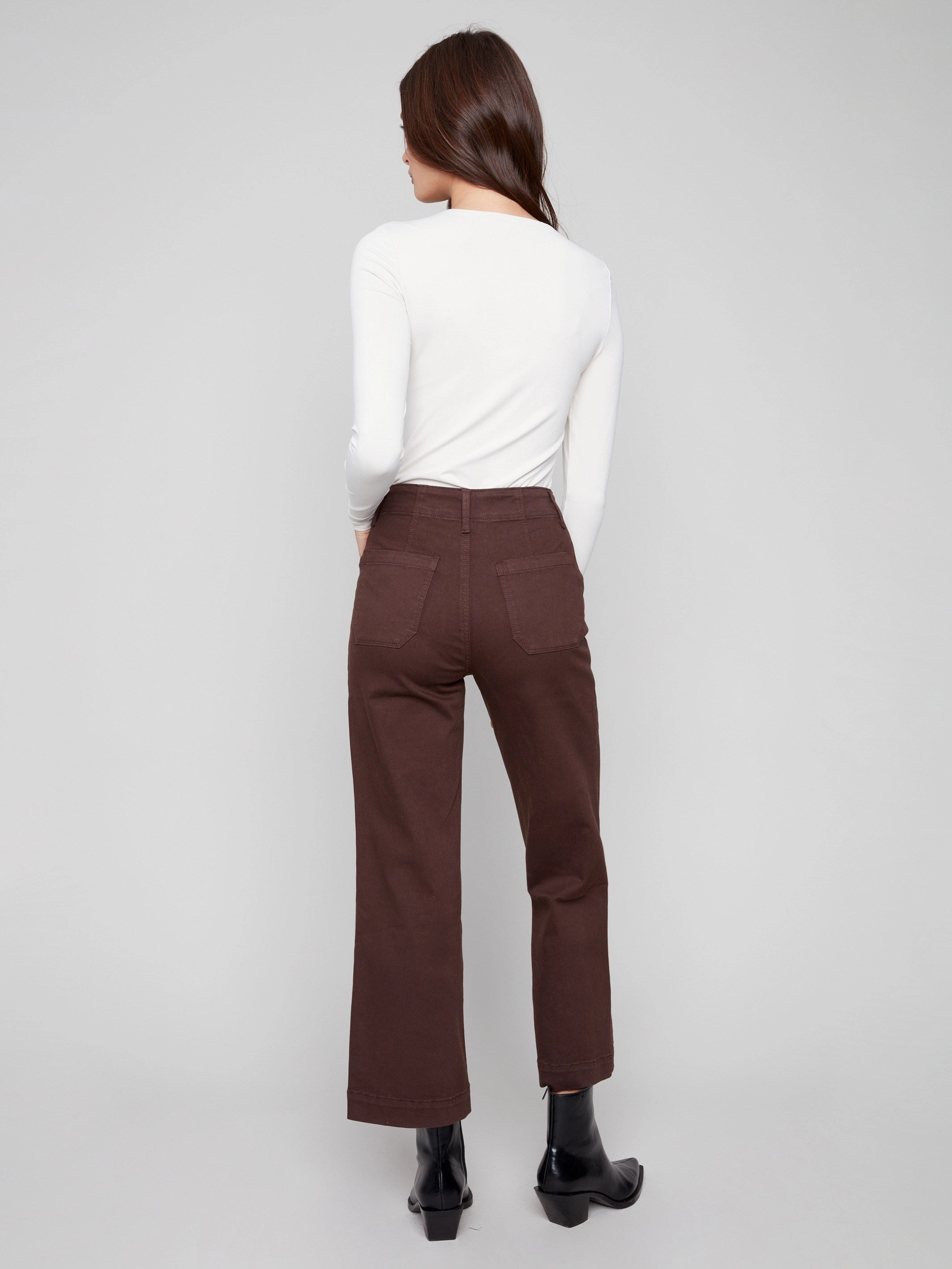 Customizable Hem Options Non Irritating Inner Lining Cropped Wide Leg Stretch Twill Pants - Mocha