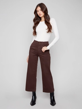 Cropped Wide Leg Stretch Twill Pants - Mocha Vibrant Formal