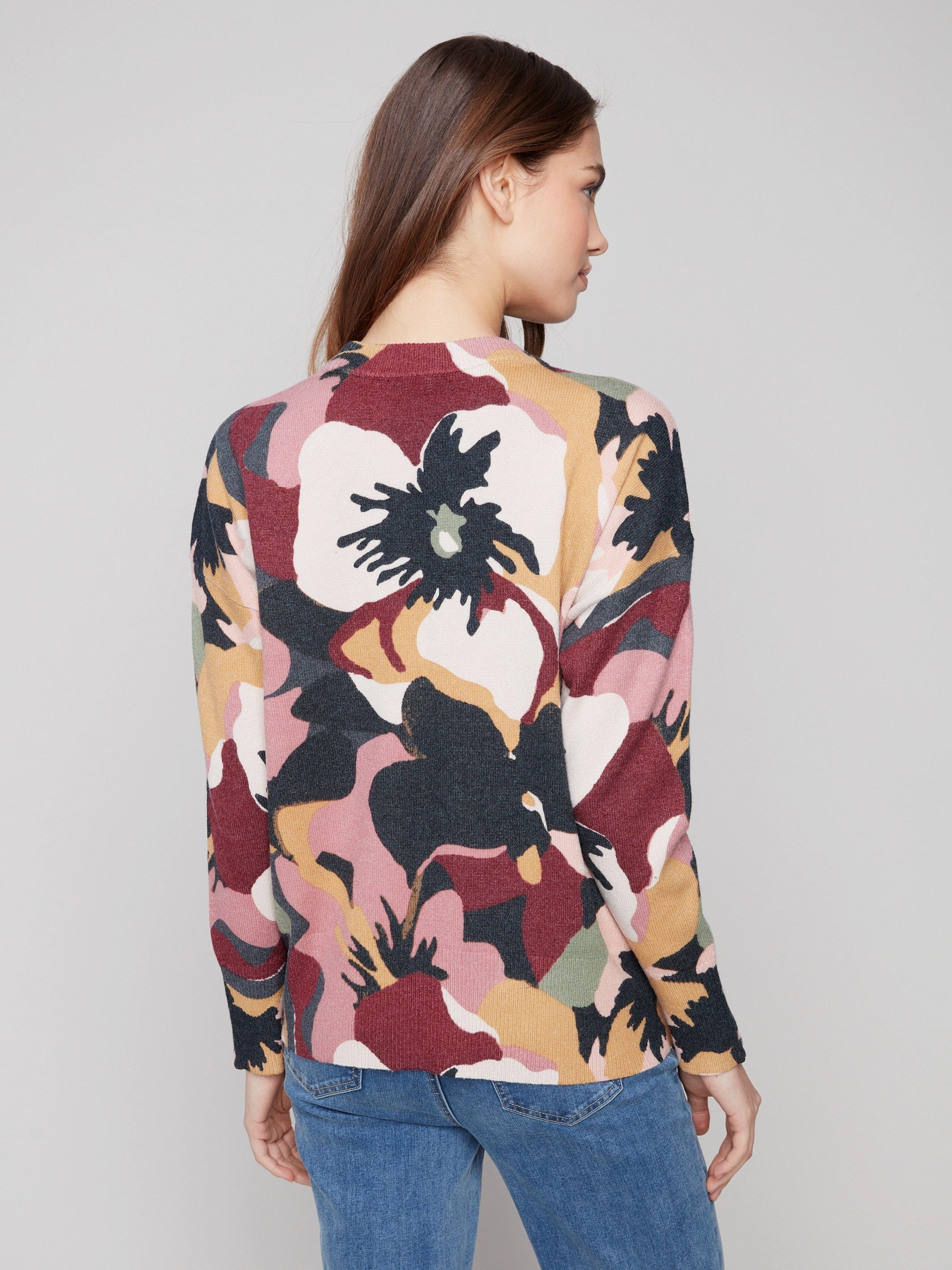 Sports related Printed Crew Neck Sweater With Sleeve Zippers - Flowery