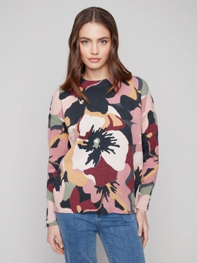 Rural road festival Printed Crew Neck Sweater With Sleeve Zippers - Flowery