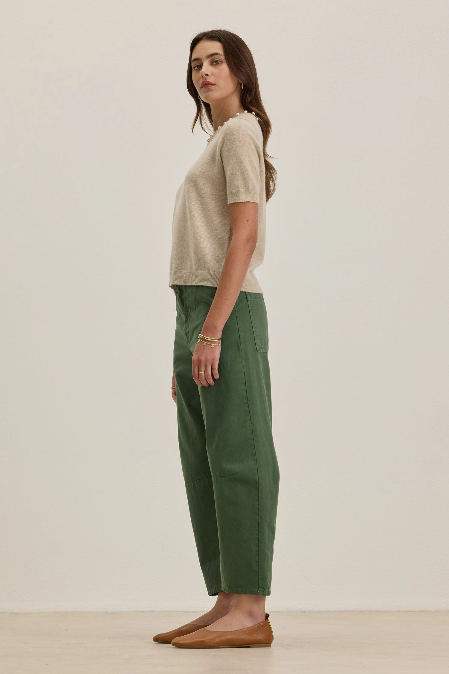 ALEXIS TWILL PANT WITH DARTED KNEE DoubleLayered Collar