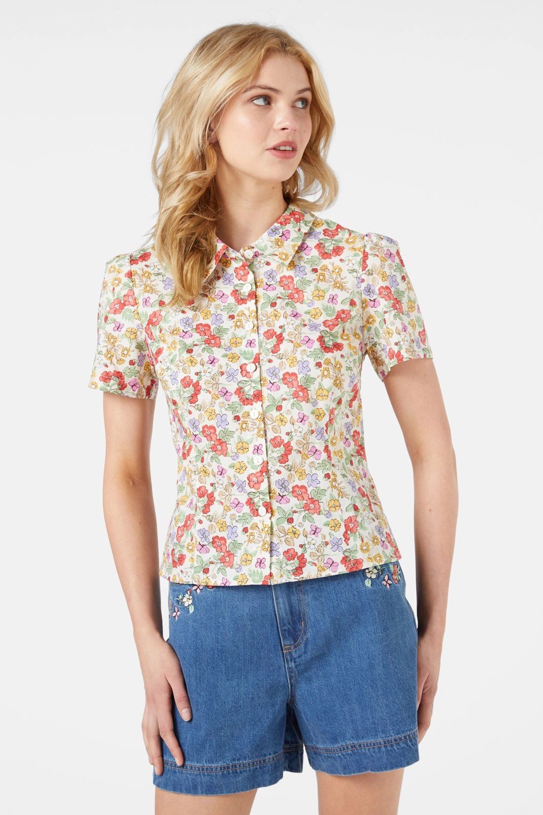 Ella Flora Blouse TaglessCollar FlexibleCuff