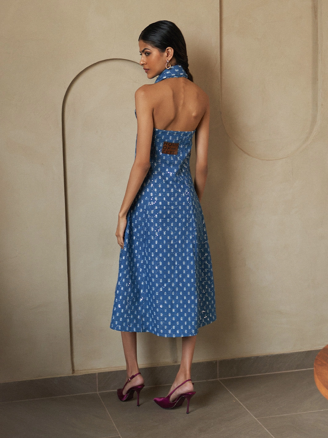 Glitzy Denim Lapel Slit Dress Easy Look Dreamy Look