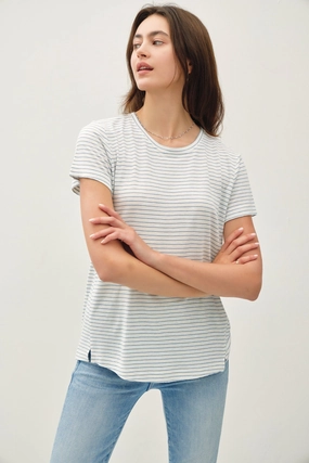Shine Mood LINEN BLEND FINE STRIPE TEE