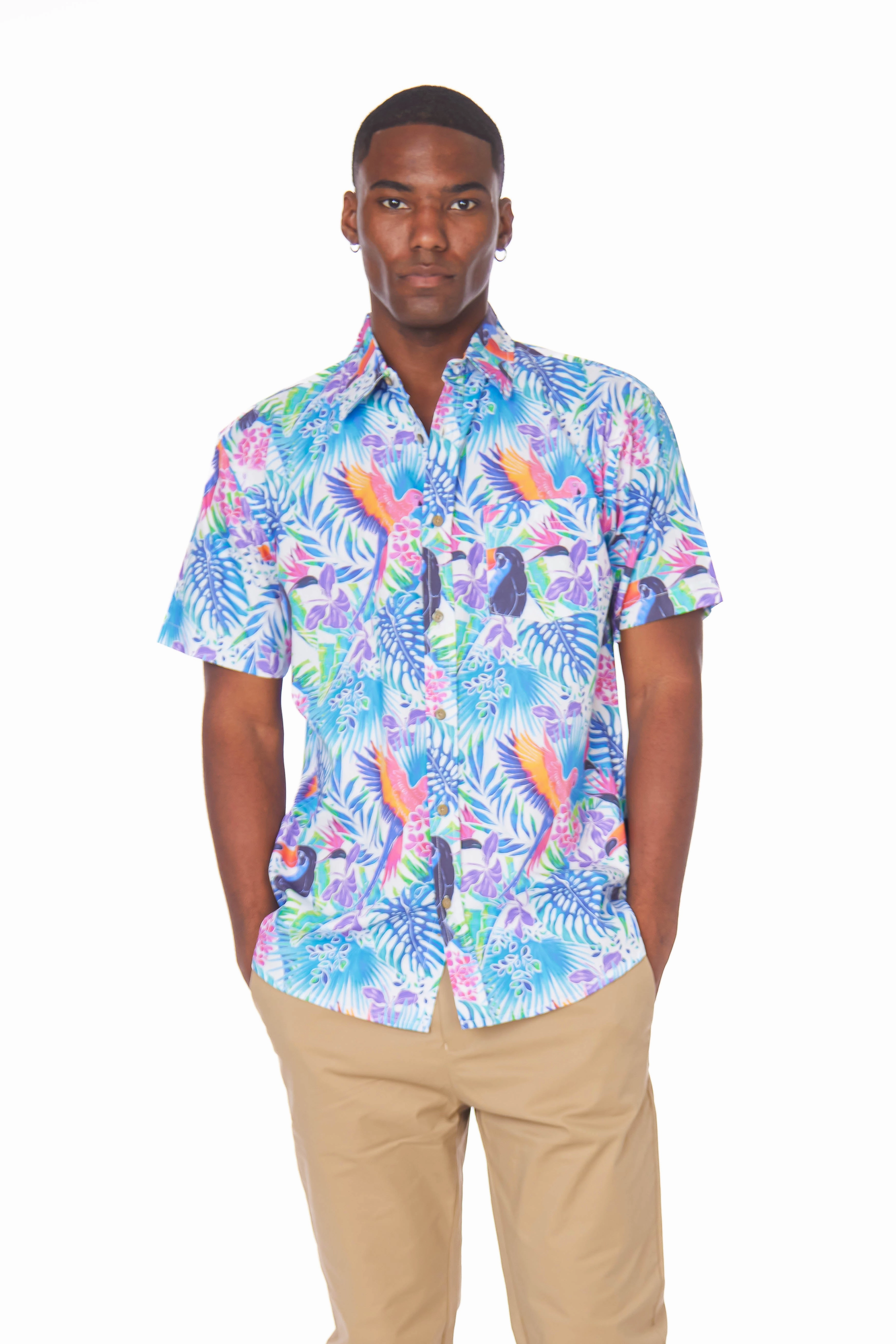 JUNGLE BIRDS SHORT SLEEVE SHIRT Sharp Cut Ocean Glow