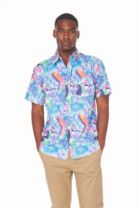 JUNGLE BIRDS SHORT SLEEVE SHIRT Thermal Insulation HighCollared Design