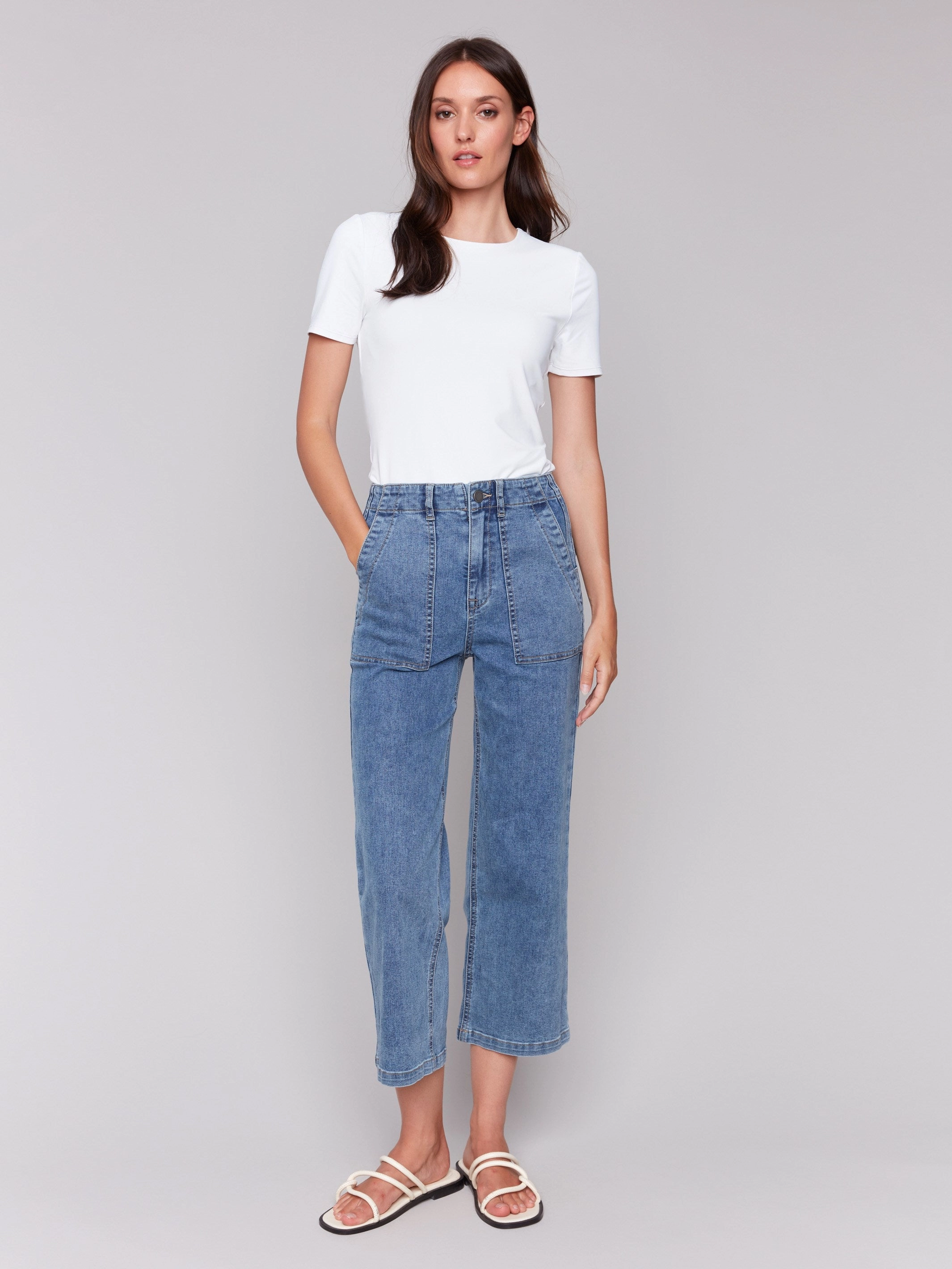 Cropped Utility Pocket Jeans - Medium Blue Spring Attire