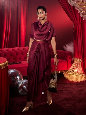 Amoura  Satin Draped Skirt Coral Soft