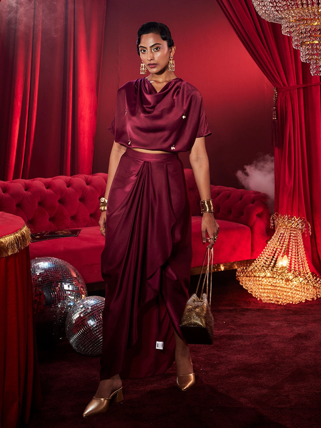 Amoura  Satin Draped Skirt Coral Soft