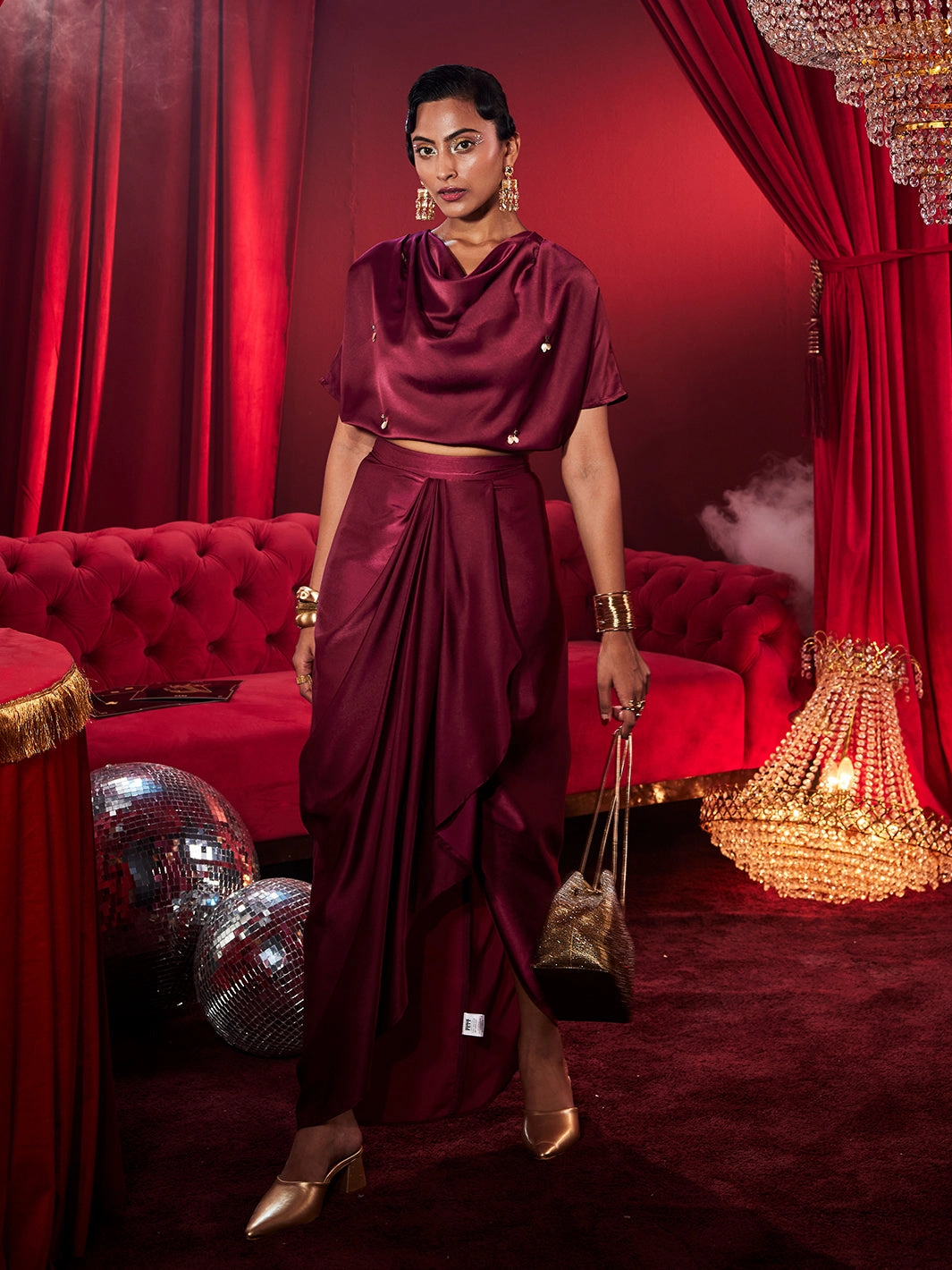 Amoura  Satin Draped Skirt Convertible-Style soft elegance