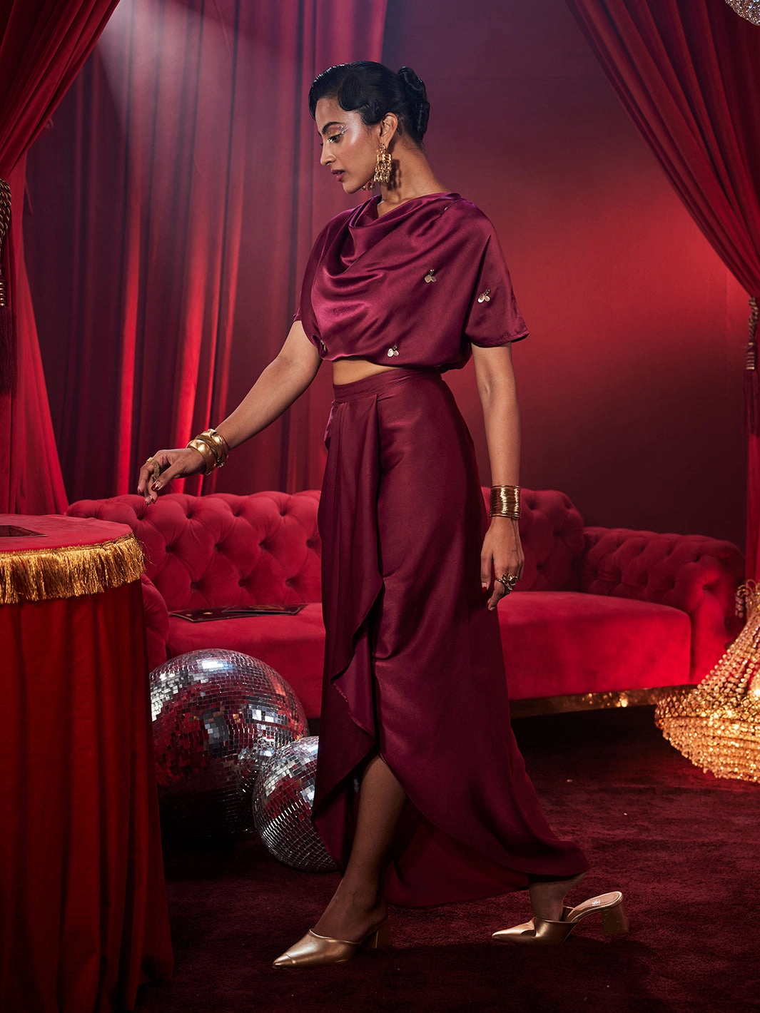 Amoura Satin Embellished Top Elegant Charm