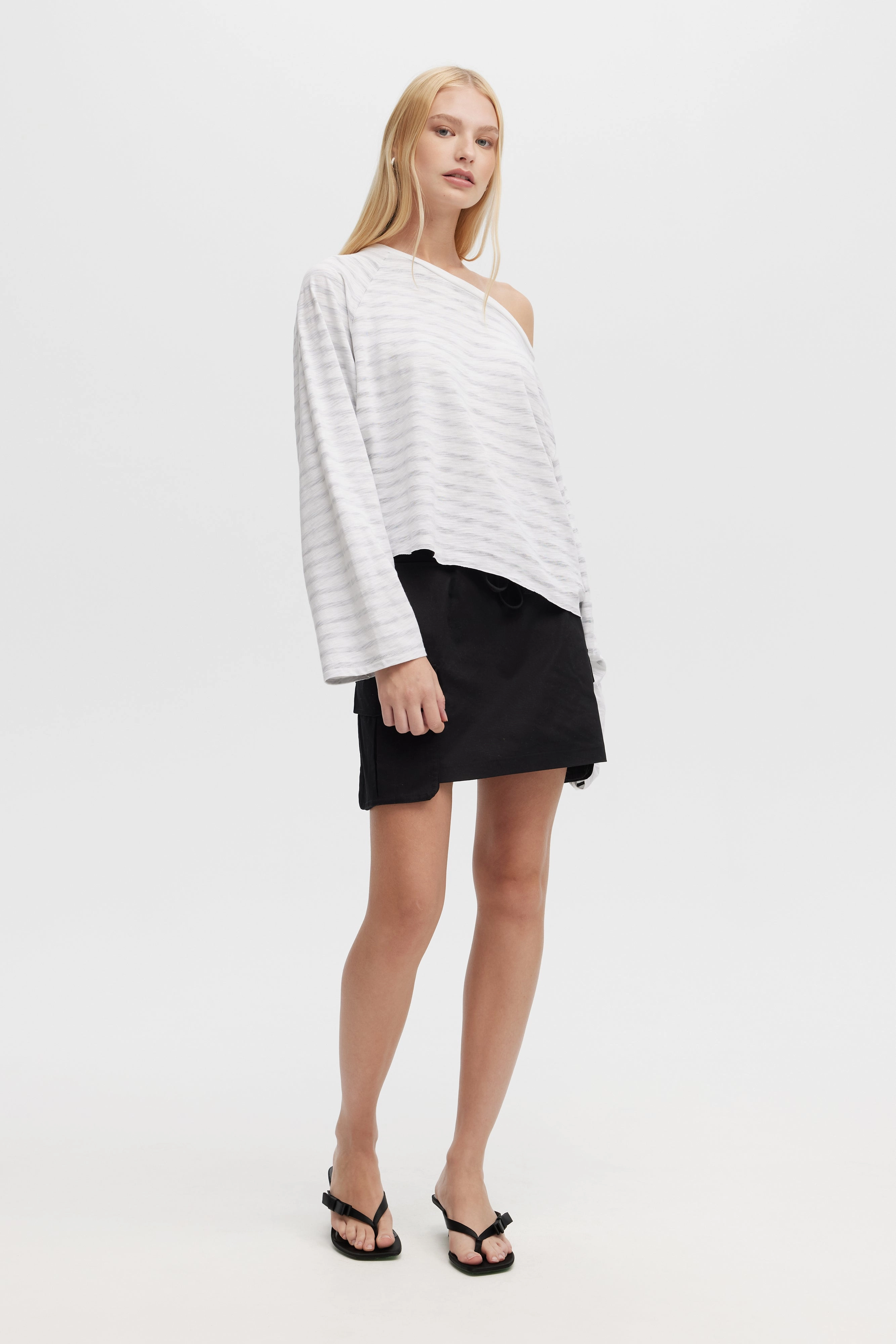 ANITA STRIPED BOATNECK LONG SLEEVE TEE StretchFree StretchableMaterial