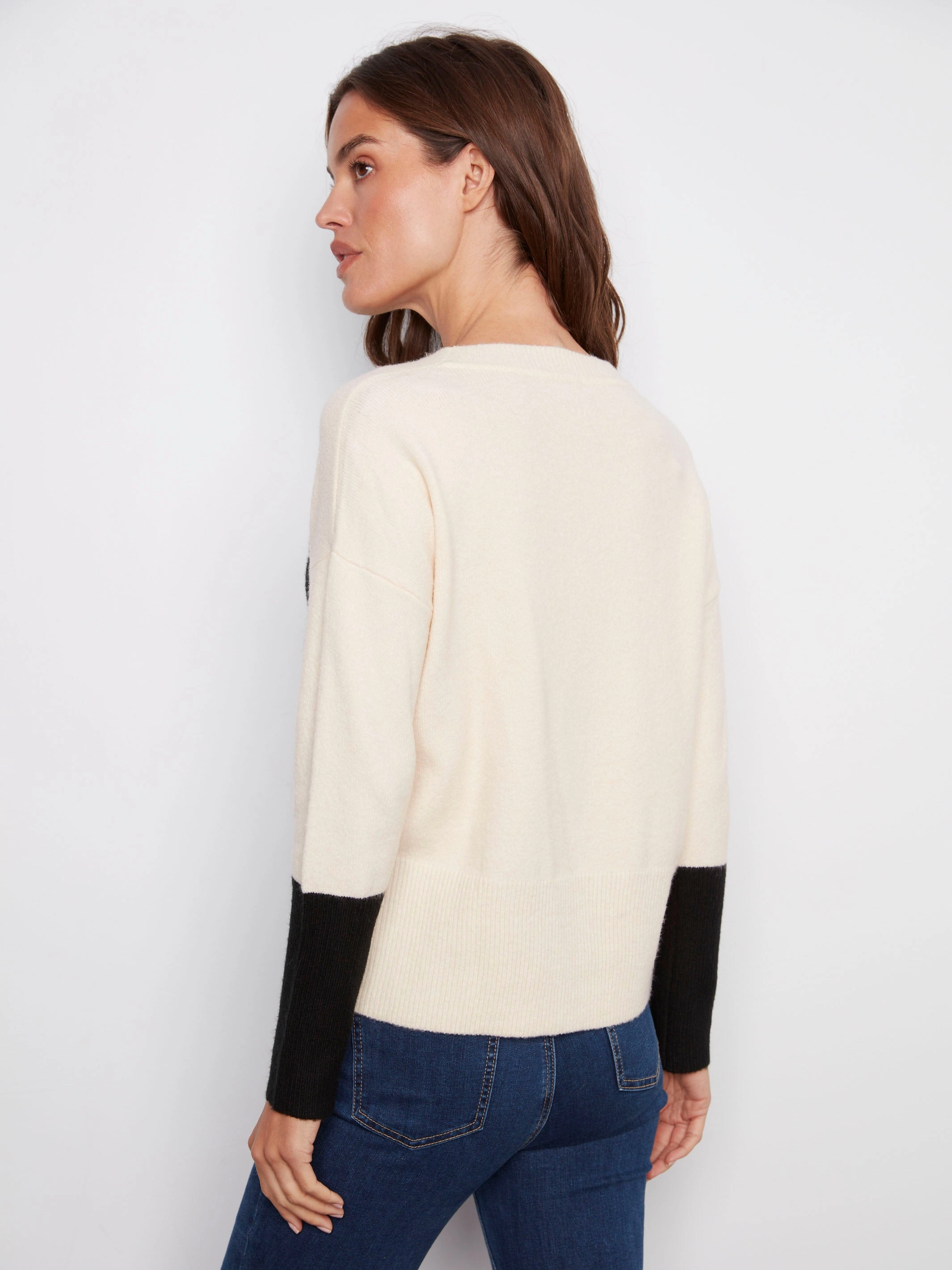 Crew Neck Sweater With Contrast Details - Ecru cooking