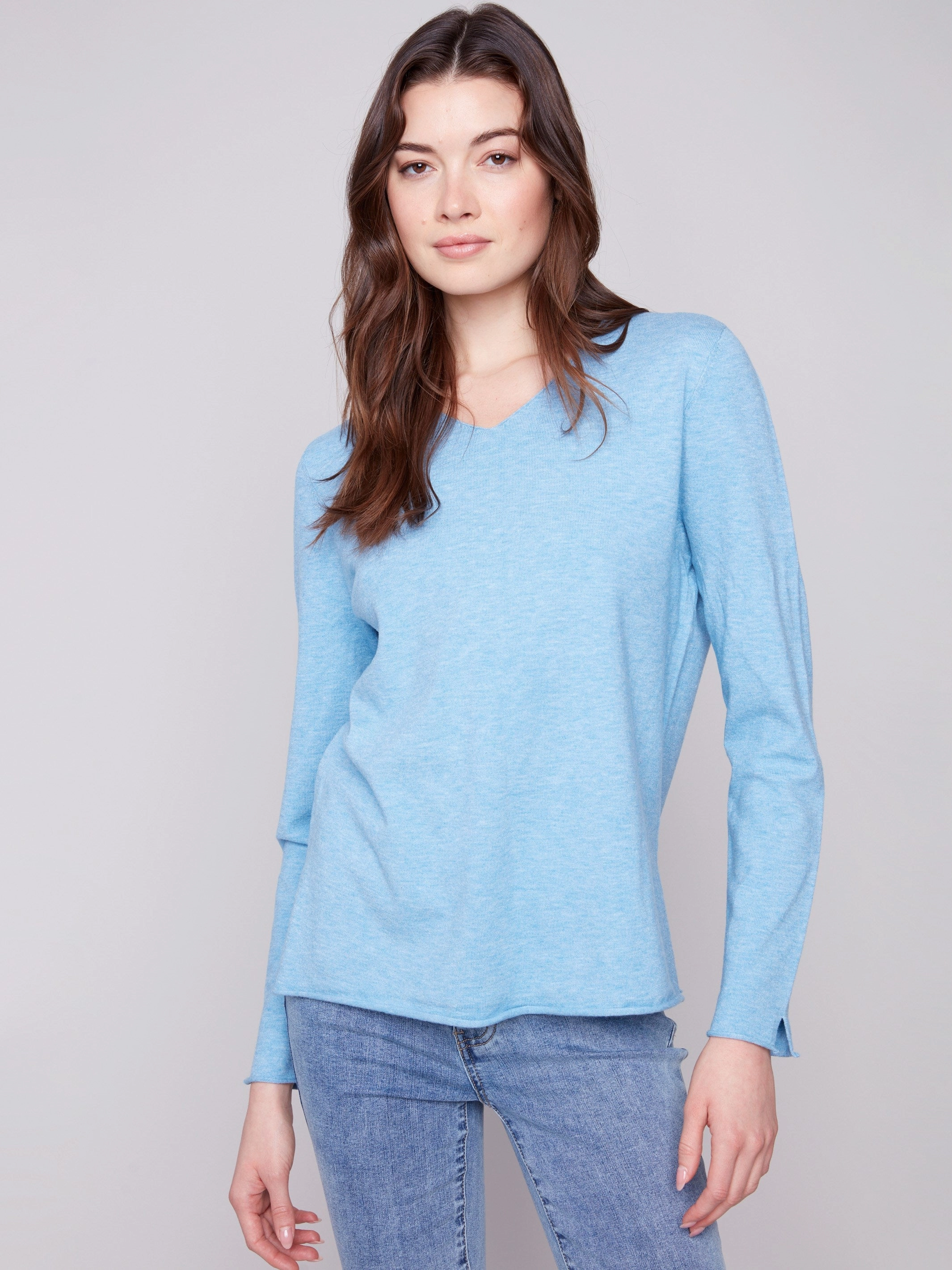 Dry climate Elegant Basic V-Neck Sweater - Heather Oxford