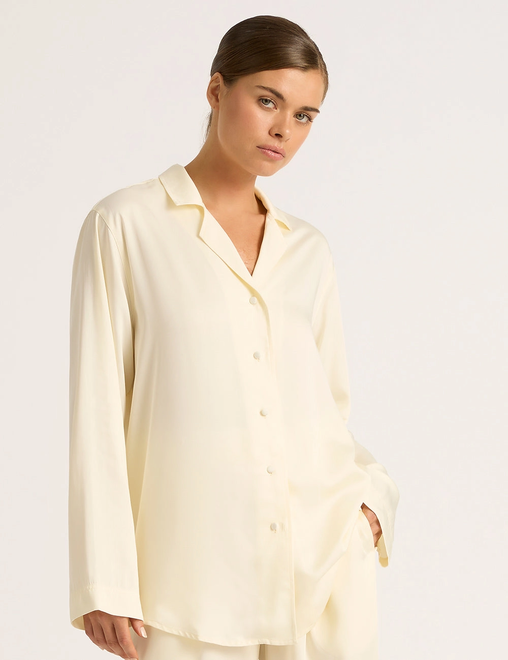 Vegan Silk Long Sleeve Shirt - Pearl SoftTouch