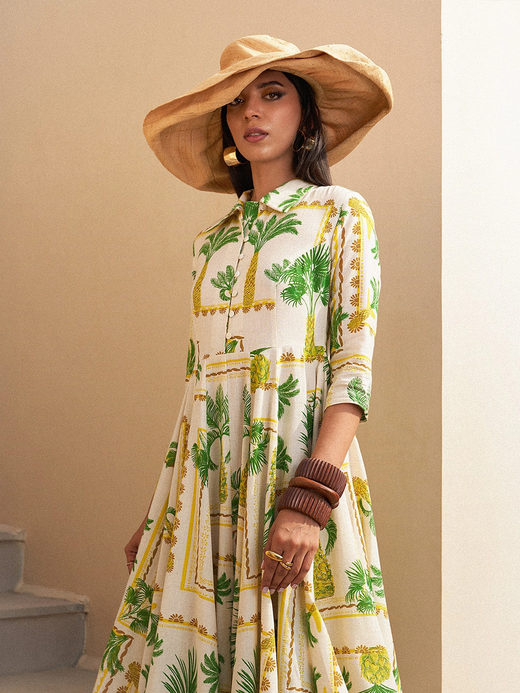 Soft-touch Body Flow Areca Palm Maxi Dress