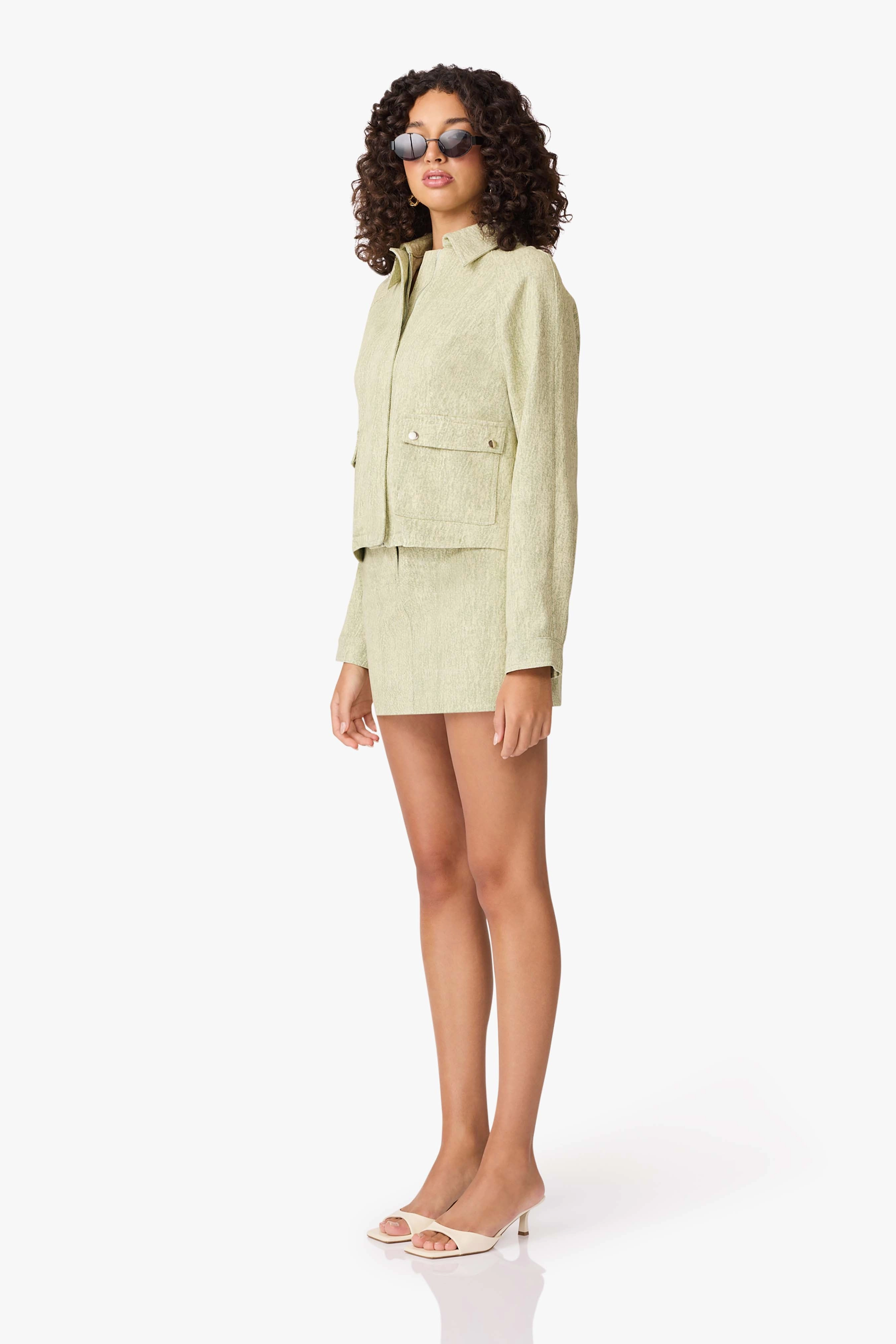 Minimal Design CURAAE Greta Jacket & Mini Skirt Set in Green