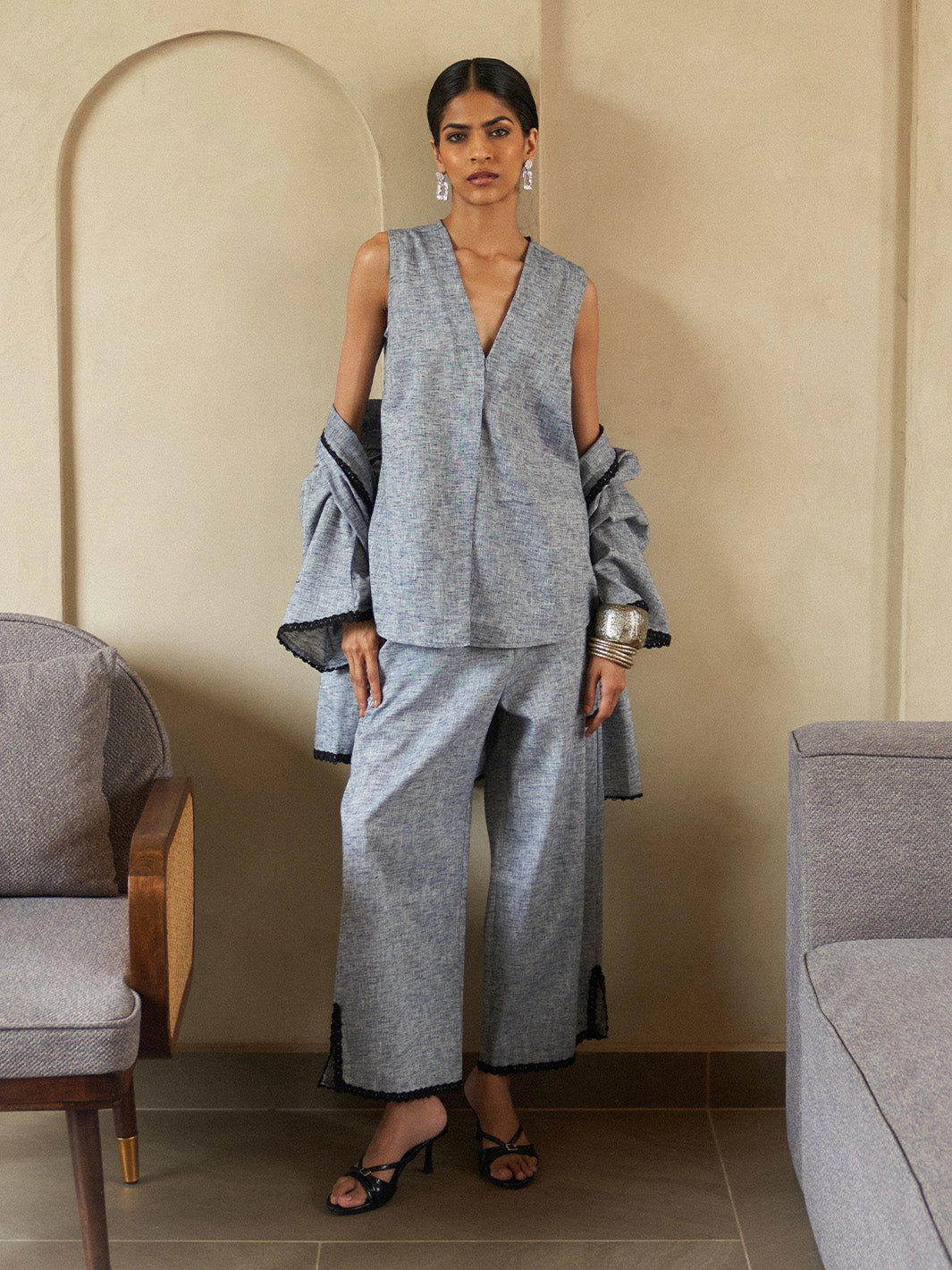 Light Sheen Classic Appeal Ash Three Piece Co-ord Set