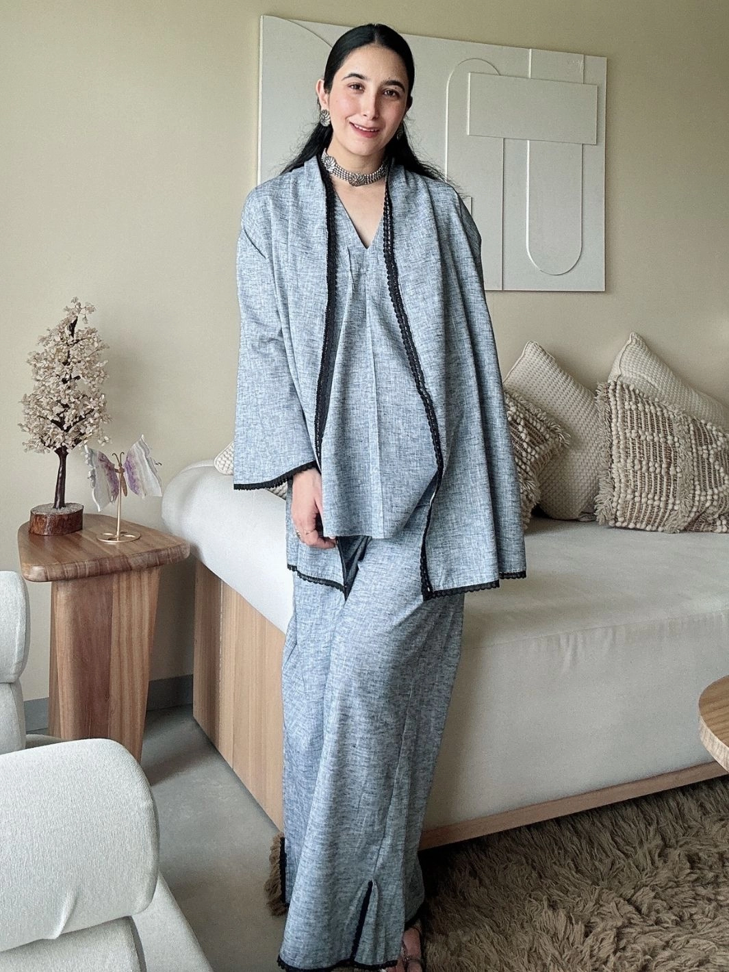 Ash Three Piece Co-ord Set Cool Finish Silky texture