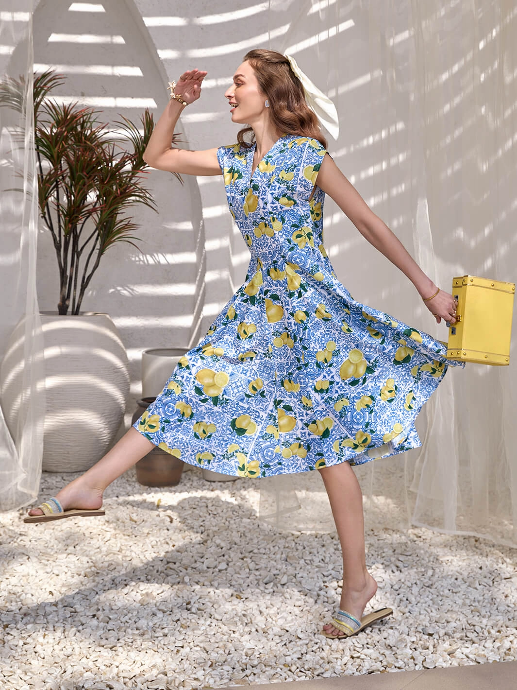 Pleat Breeze Atrani Citrus A-line dress