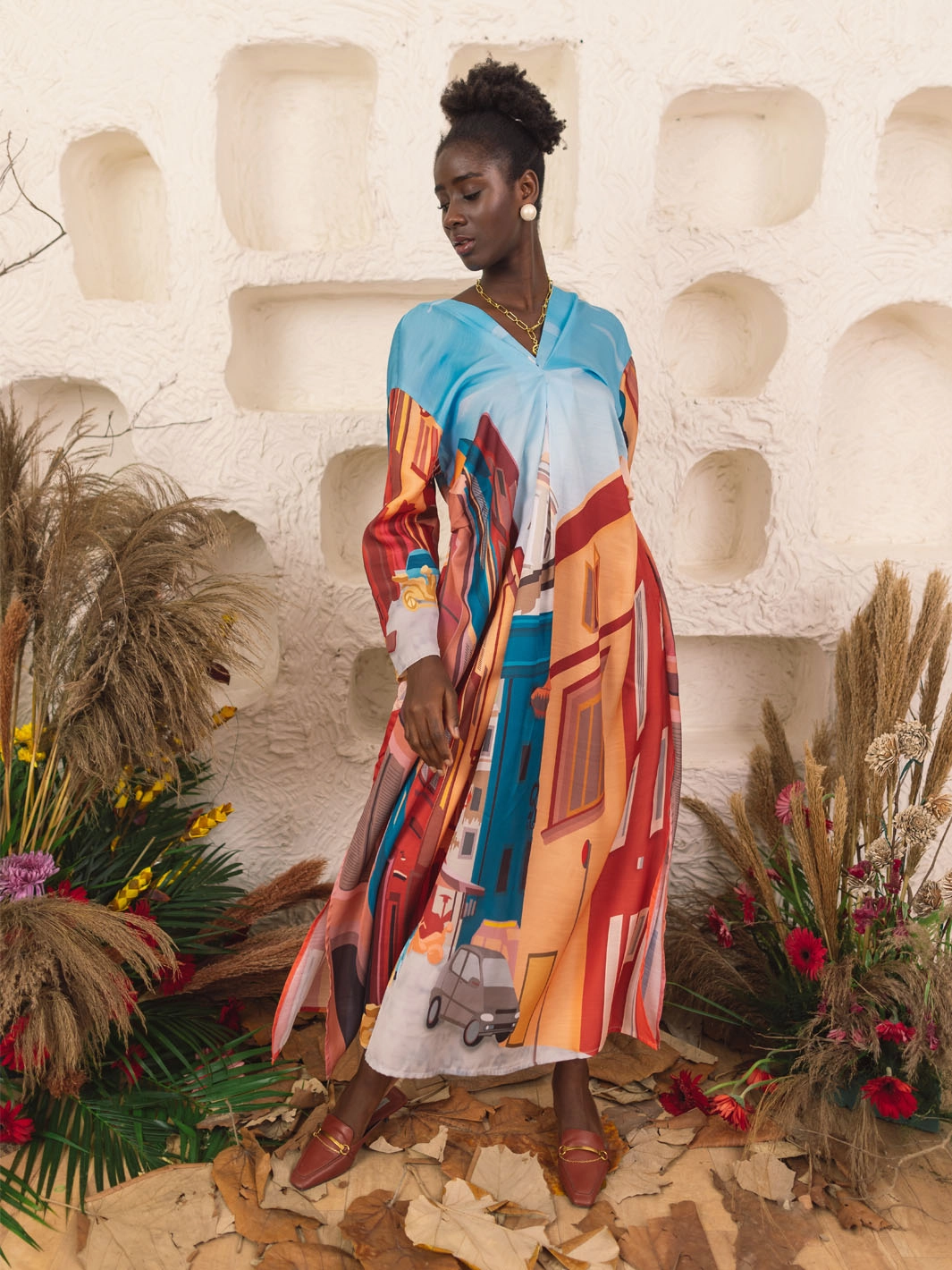 Augustus Long Dress Trendy Appeal Abstract Pattern