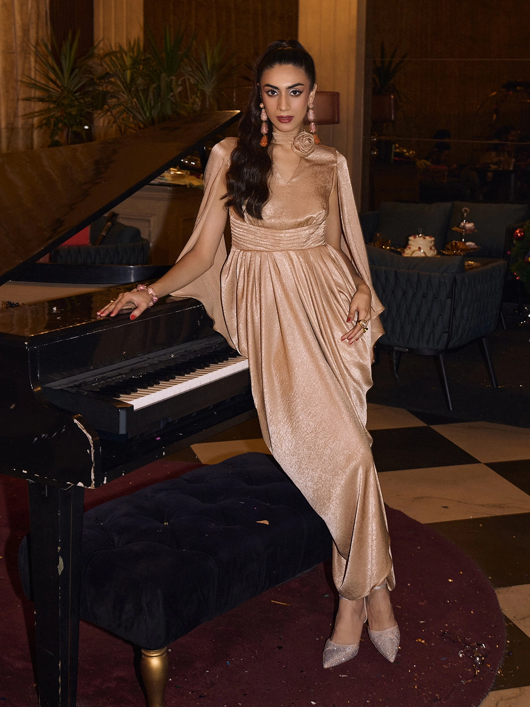 Aurelia Drape Rose Collar gown Minimalist feel