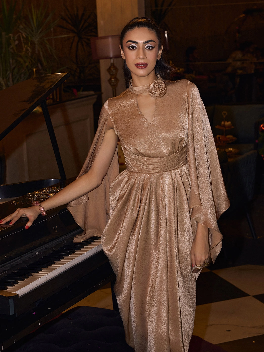 Aurelia Drape Rose Collar gown Bell-Sleeve