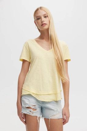 AVA V-NECK MOCK LAYER TEE SoftTouchLining