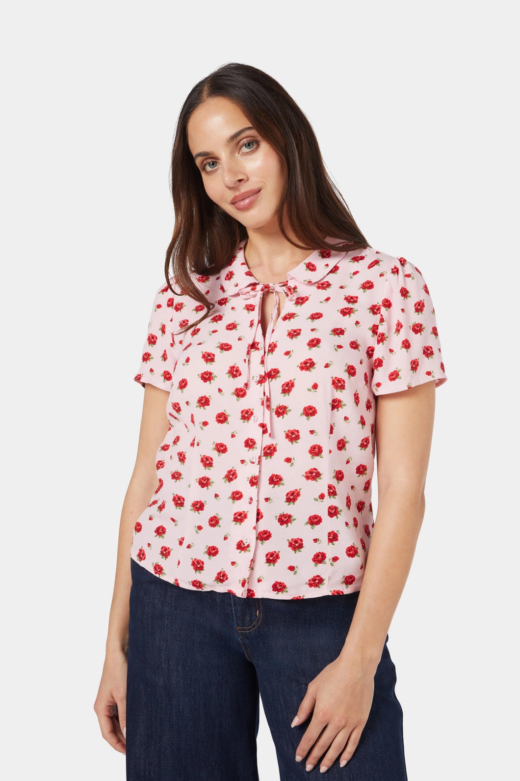 Easy to Wear Adjustable Hem Baby Roses Blouse