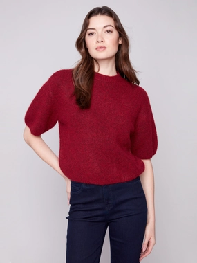 All-Purpose Comfort Slim Fit Design Balloon Elbow Sleeve Knit Sweater - Cabernet