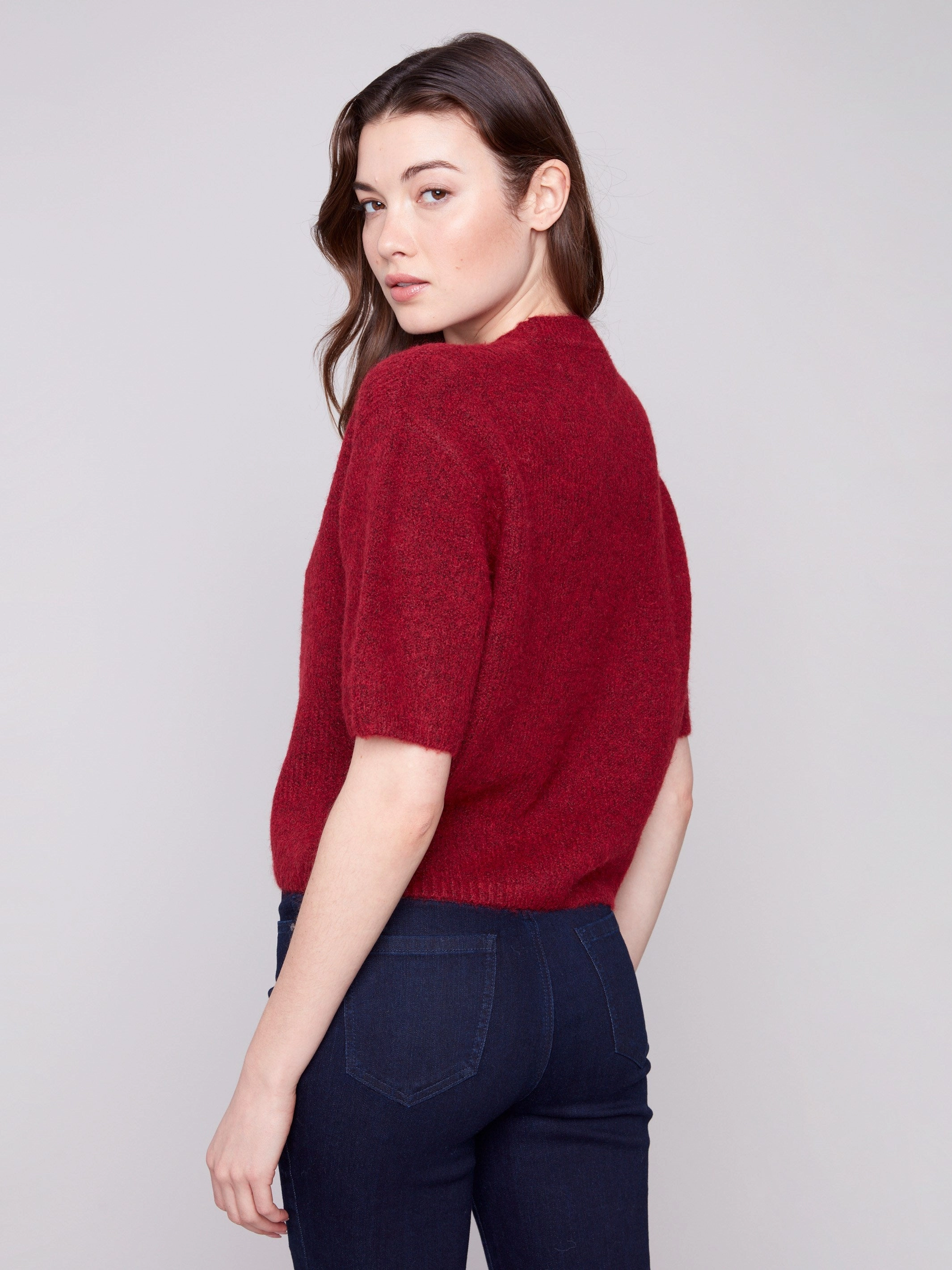 Balloon Elbow Sleeve Knit Sweater - Cabernet Versatile Performance