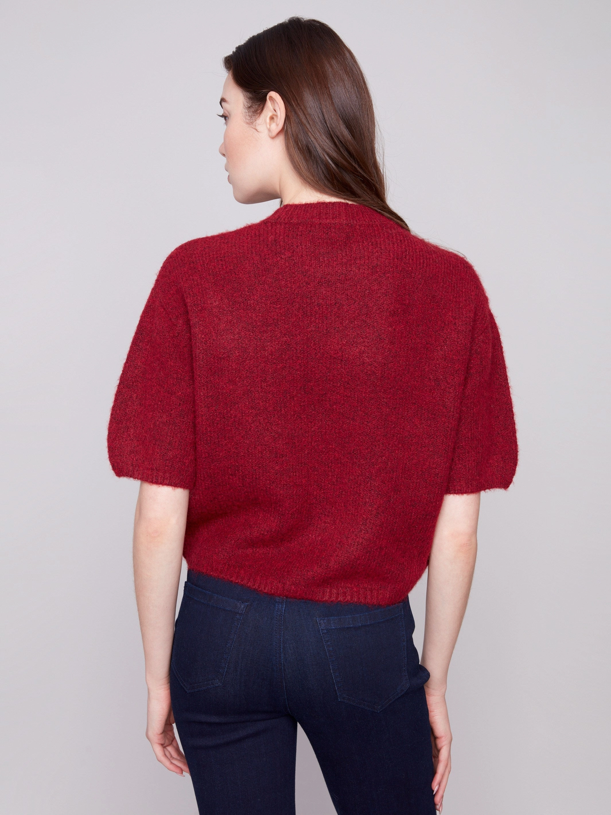 Soft Touch Fit Balloon Elbow Sleeve Knit Sweater - Cabernet