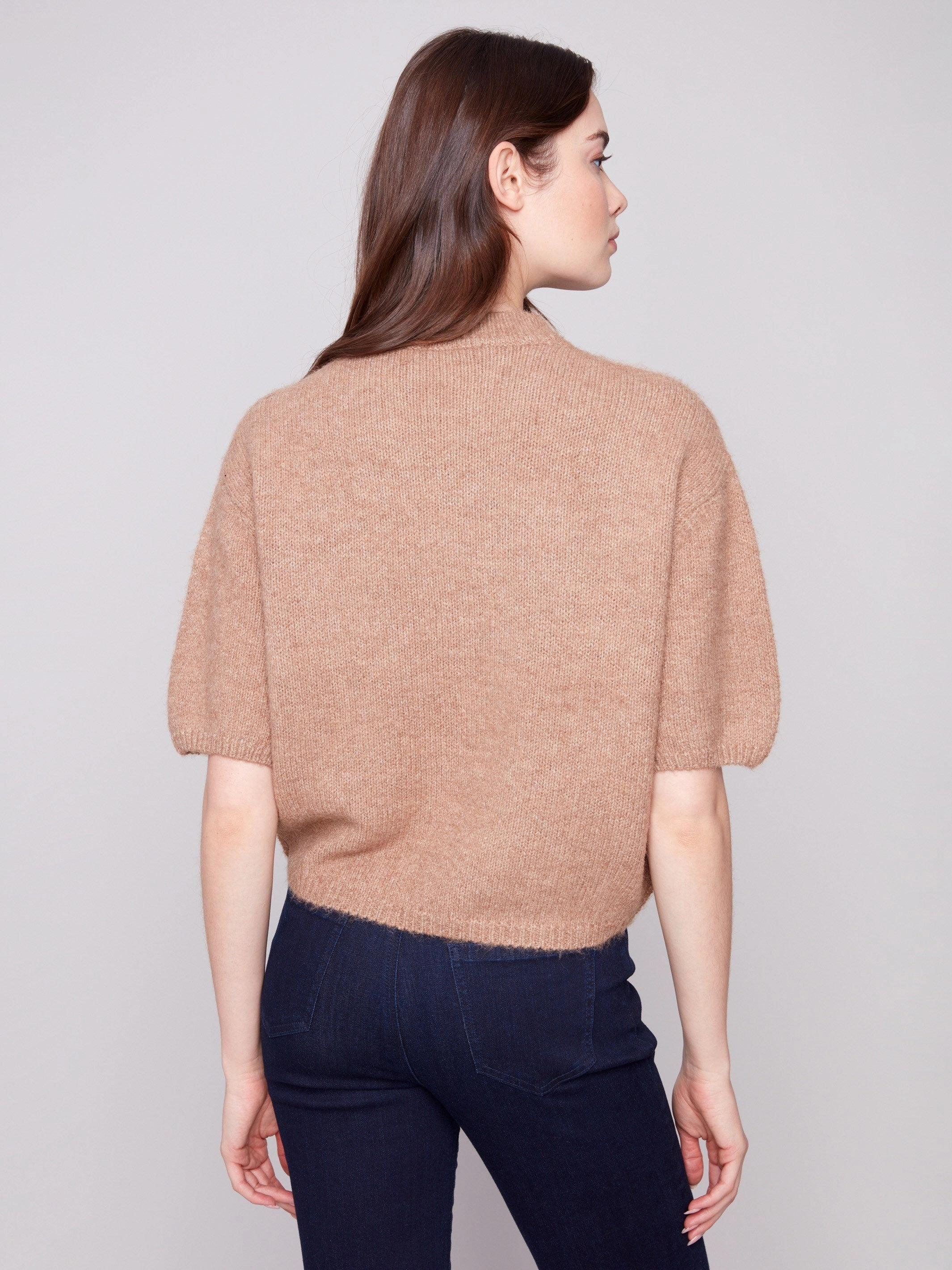 Balloon Elbow Sleeve Knit Sweater - Truffle Street Ready Stretchable Knit