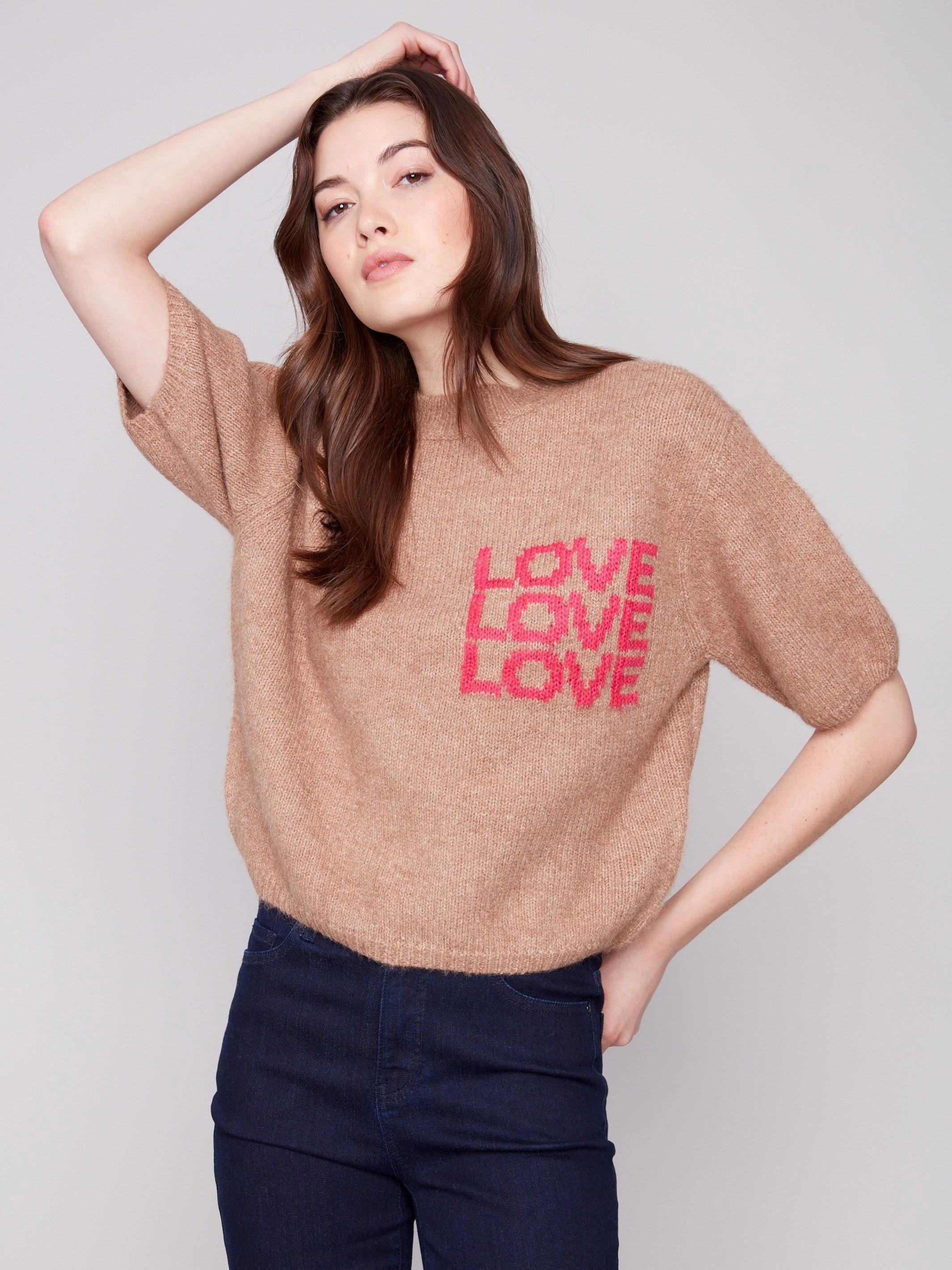 Classic Layer Wear Balloon Elbow Sleeve Knit Sweater - Truffle