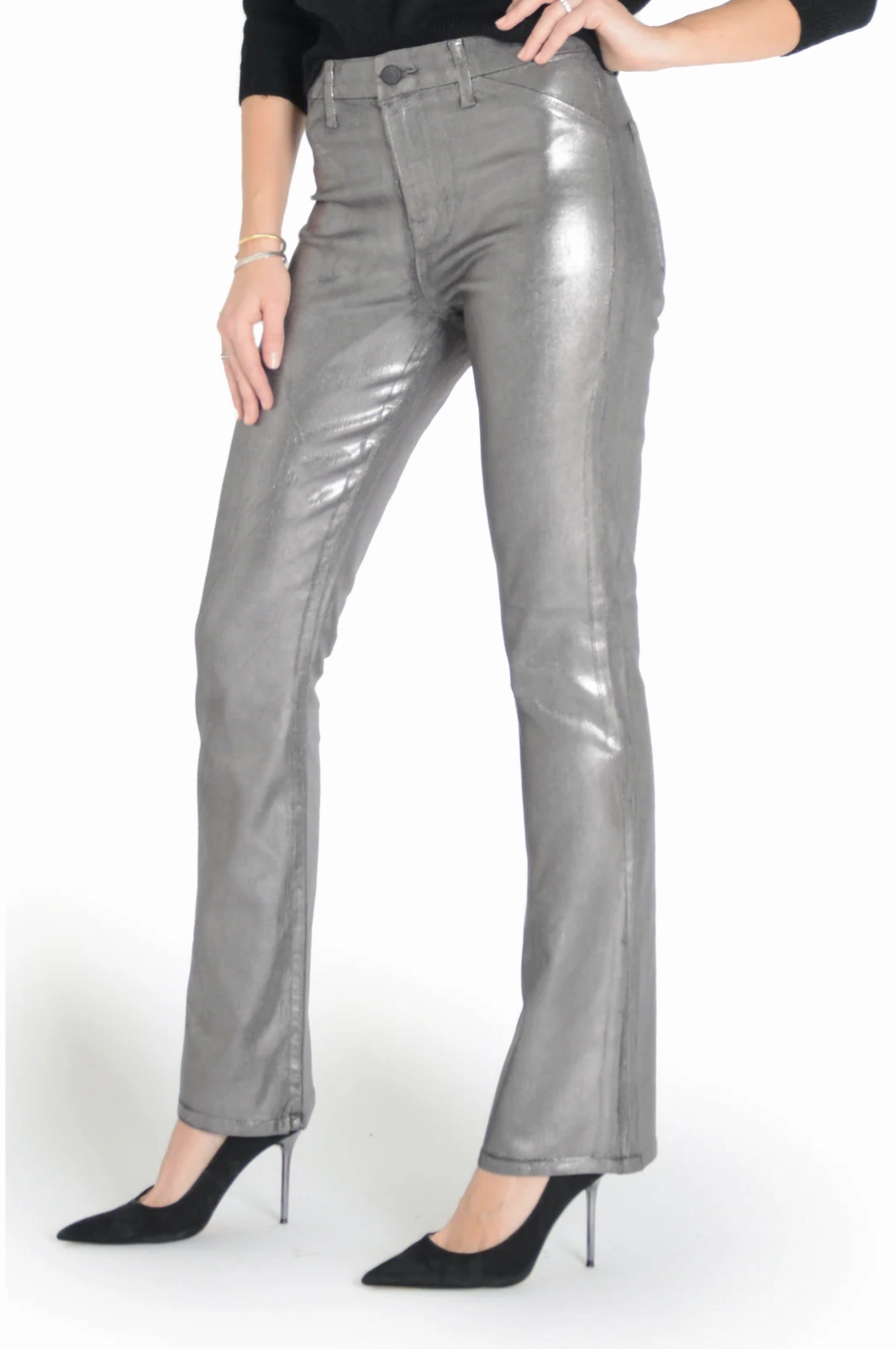 KORA BOOTCUT IN GUNMETAL FOIL Parent Style Trendy Breathable
