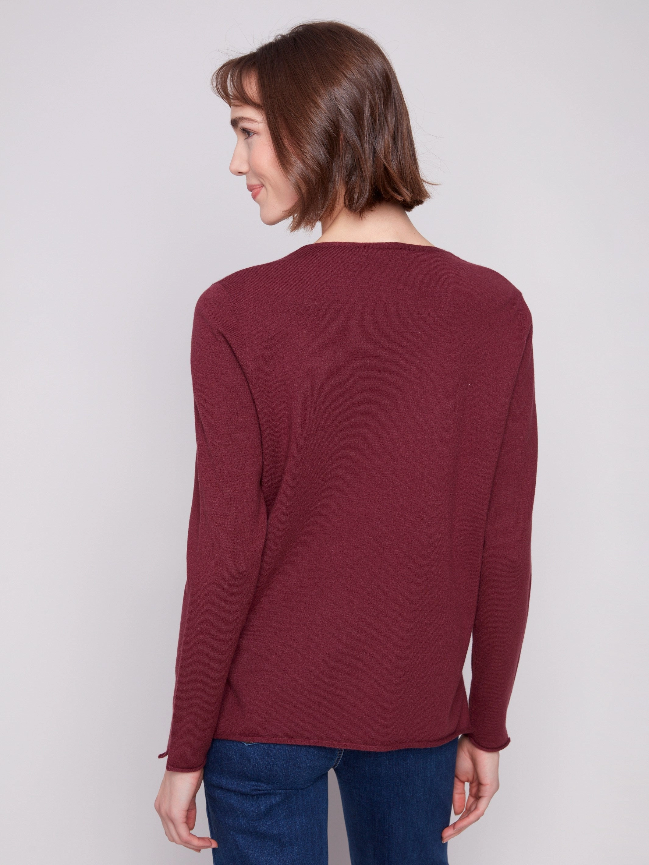 Smooth Finish Basic V-Neck Sweater - Cabernet