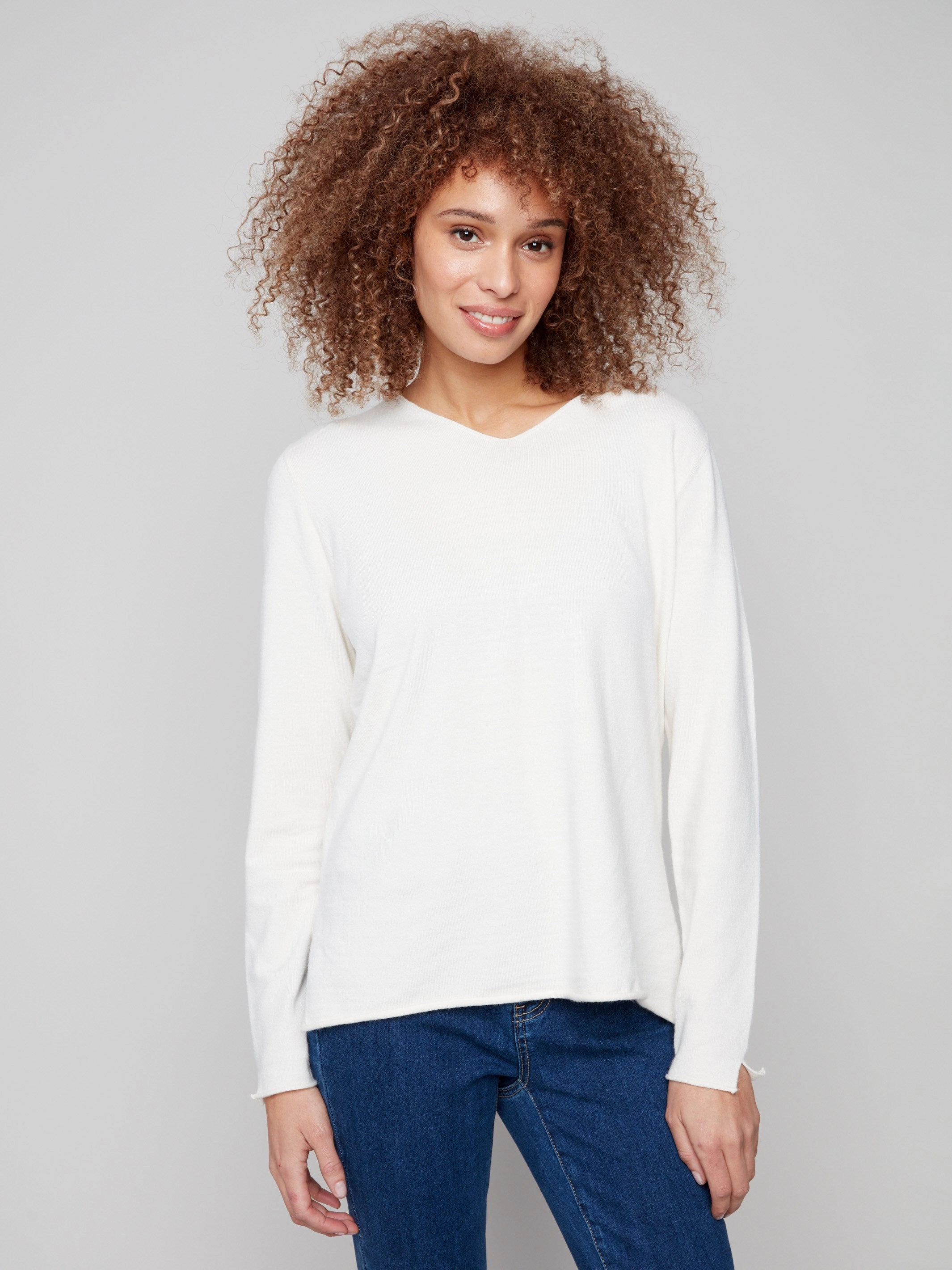 Meat Dancing Basic V-Neck Sweater - Ecru
