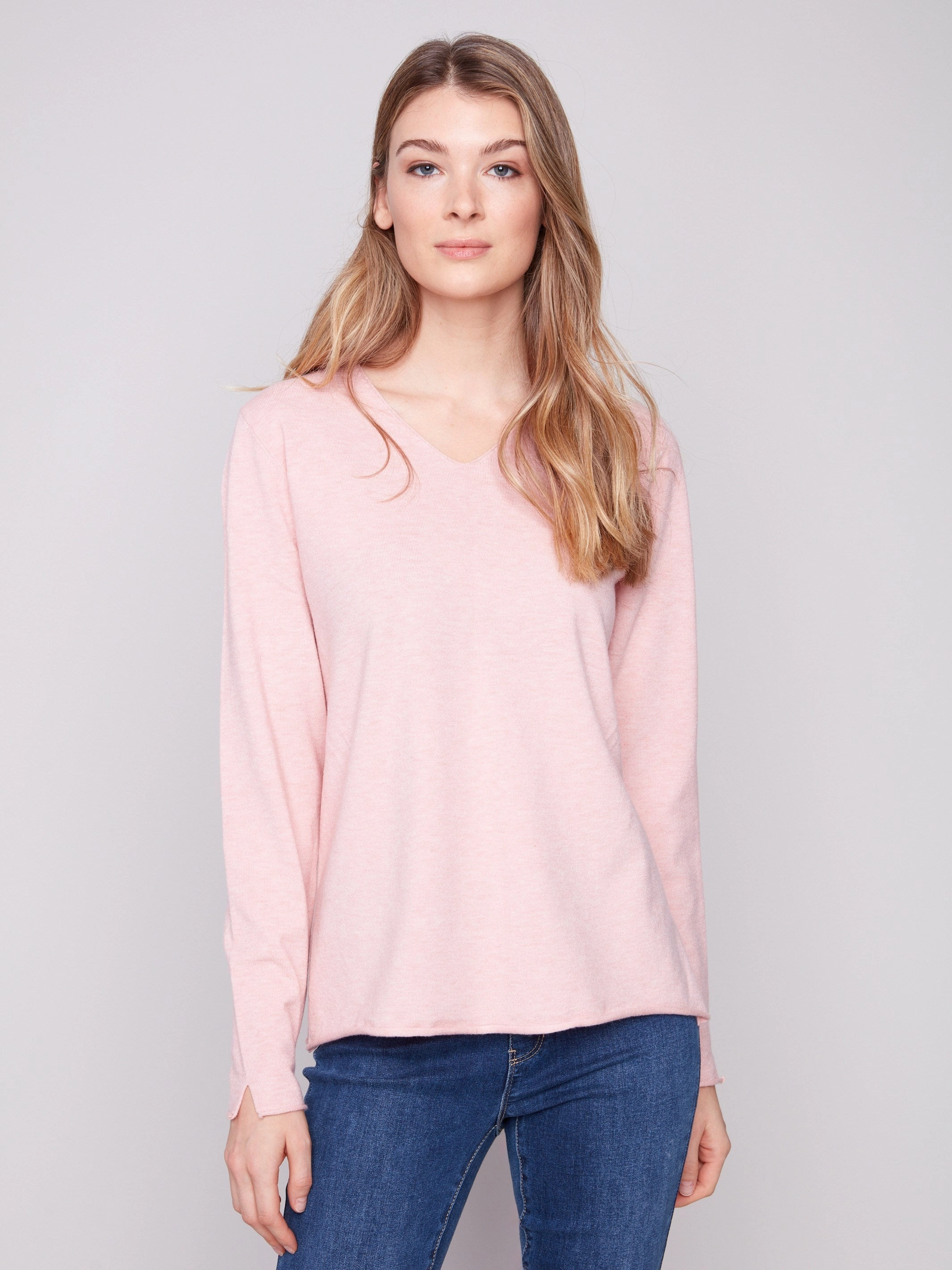 Basic V-Neck Sweater - Heather Ballet Water Resistant Book