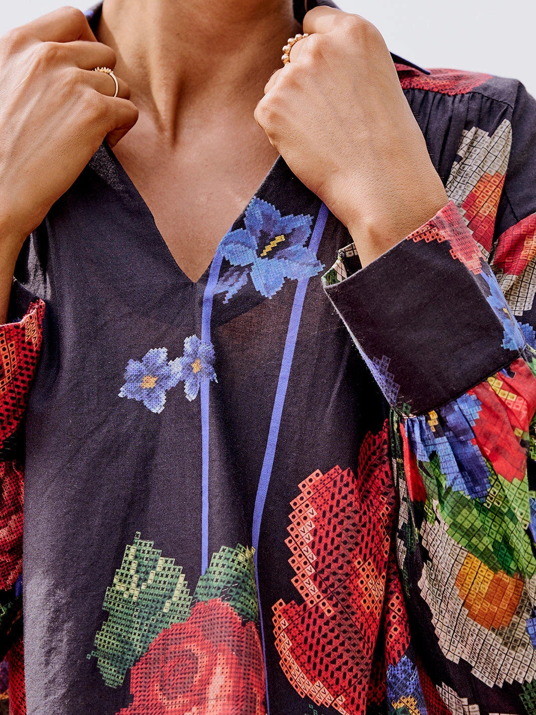 Daily Movement Colmar Cross Stitch Cotton Tunic