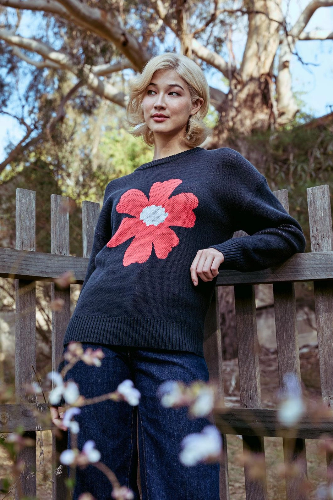Big Flower Knit Jumper Flex Knit Ribbing