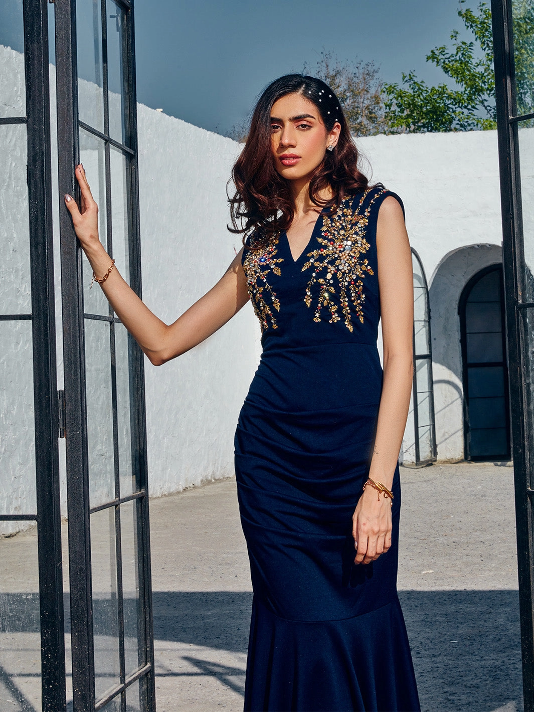 Blue Palais Gown Sharp Look Anytime Fit