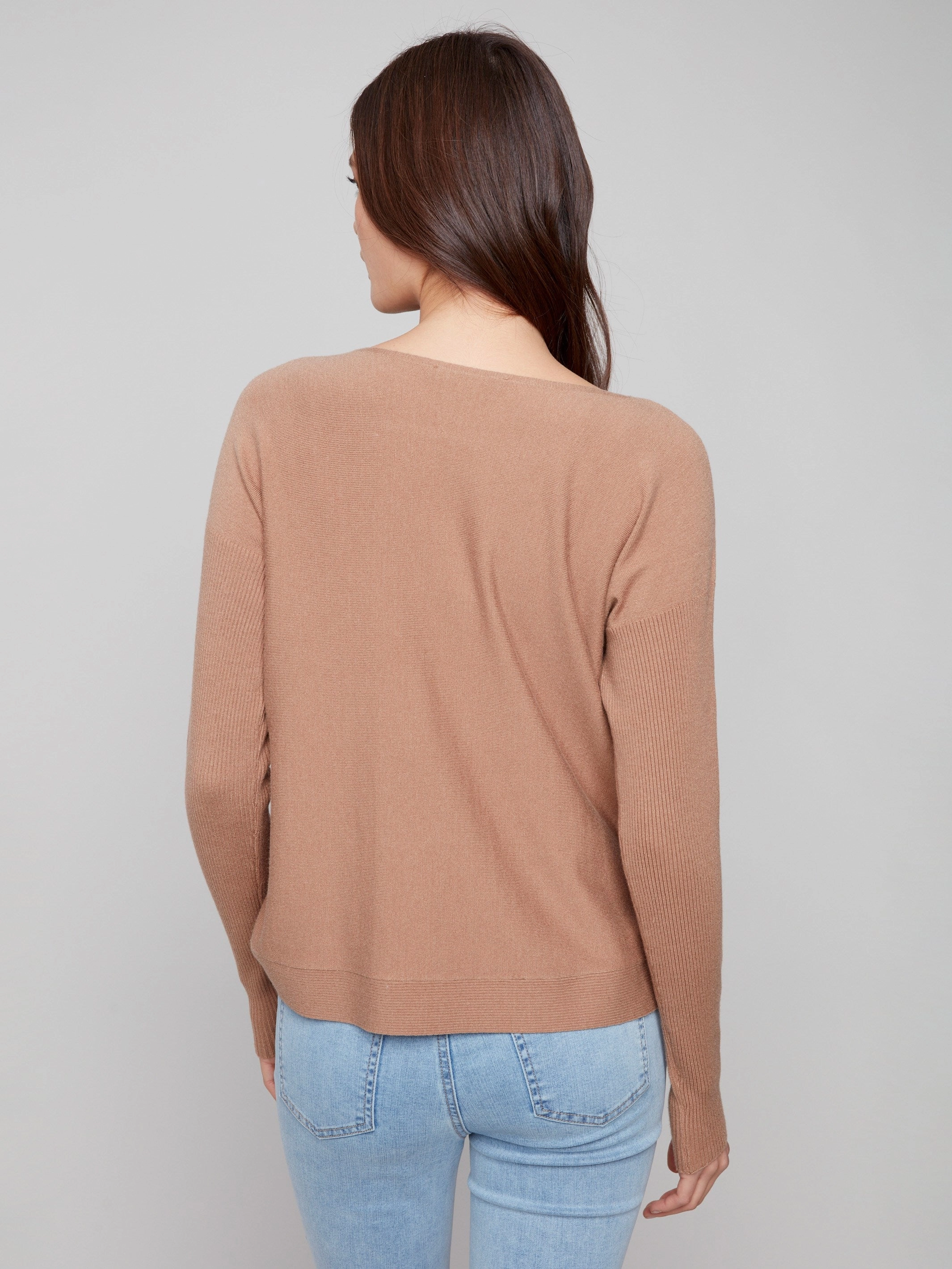 Wedding Gift Boat Neck Sweater With Side Buttons - Truffle