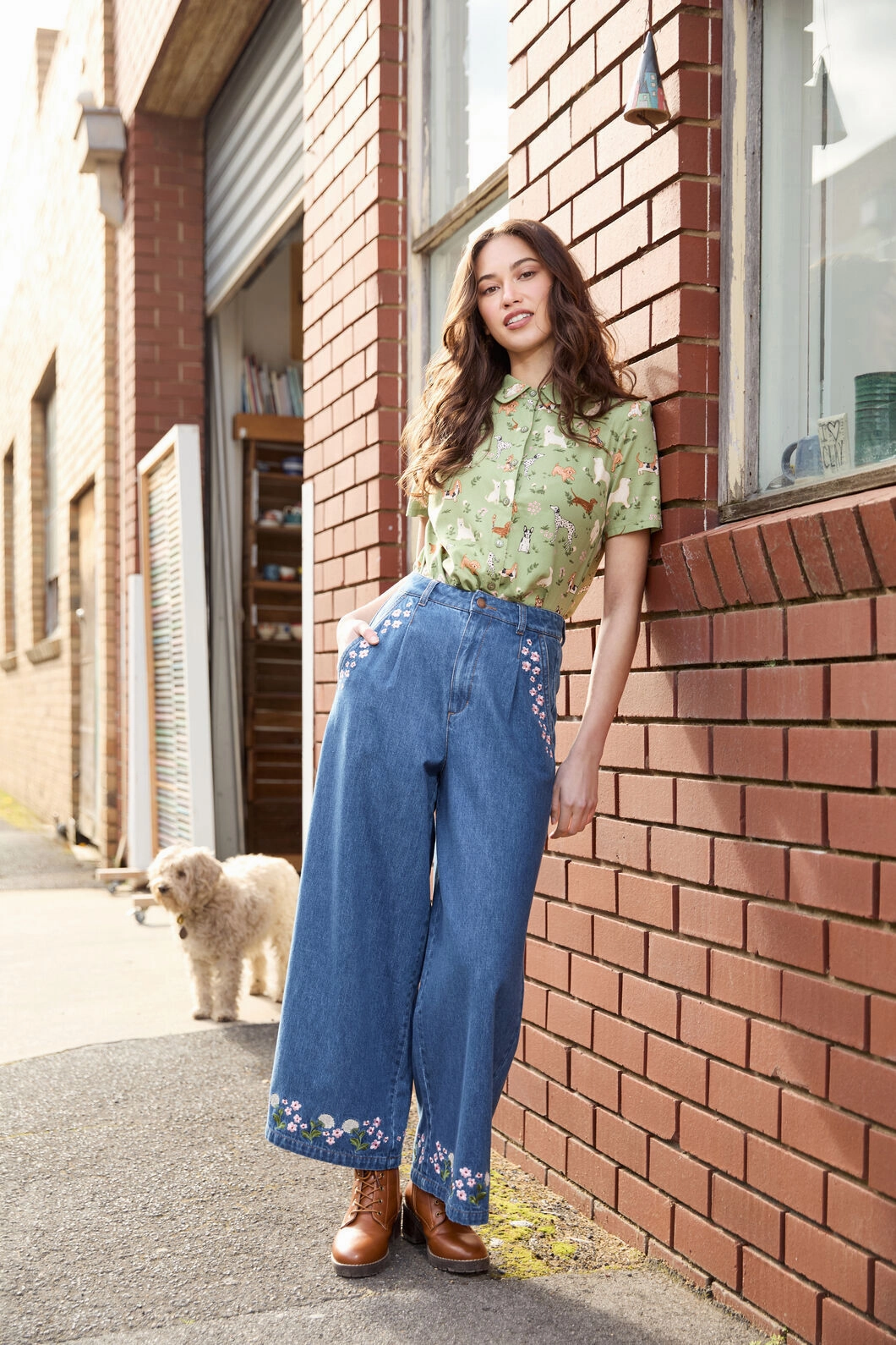 Dandelions Emb Denim Culotte Versatile Comfort