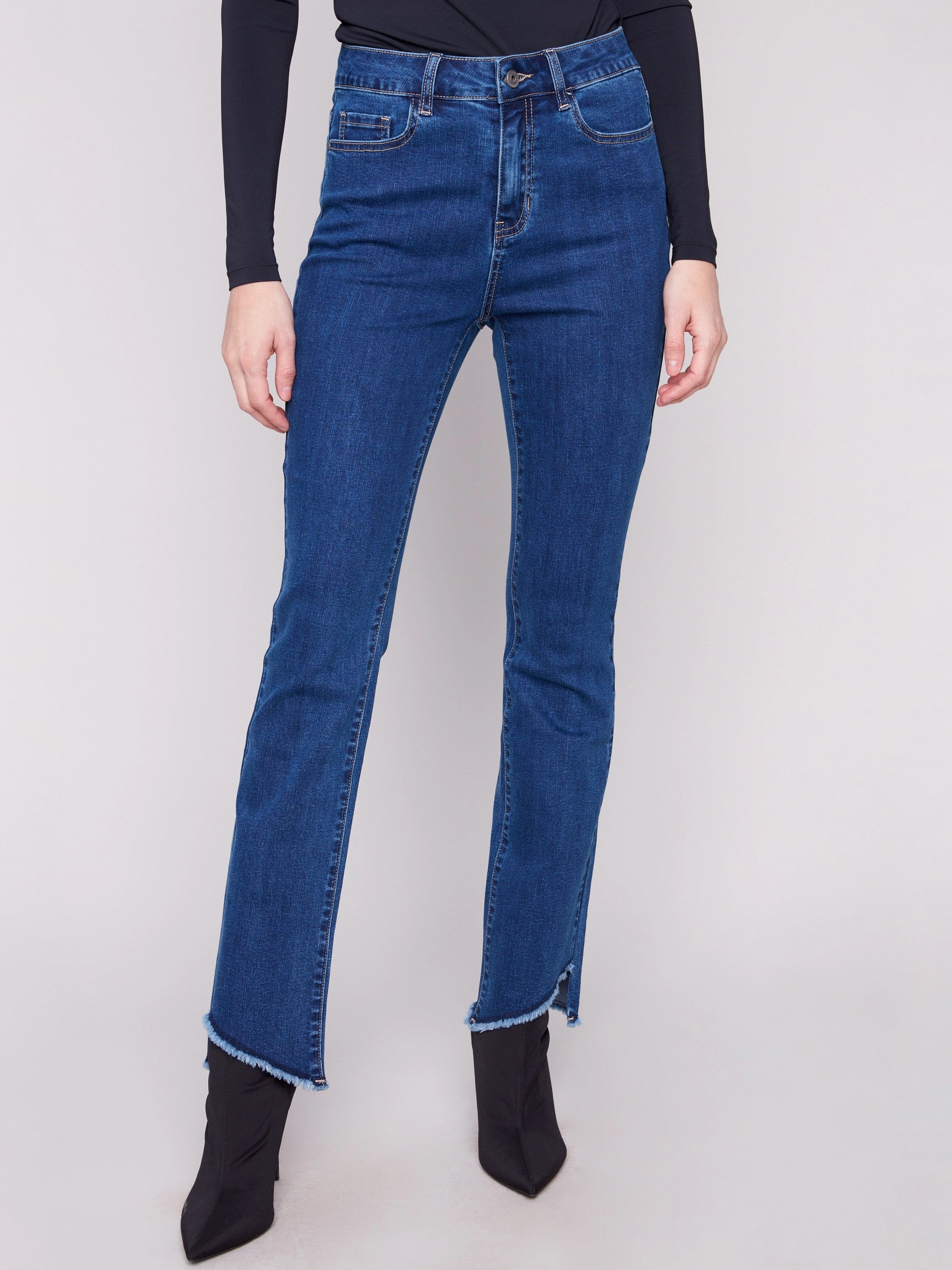 Bootcut Jeans With Asymmetrical Hem - Indigo Style Simplicity