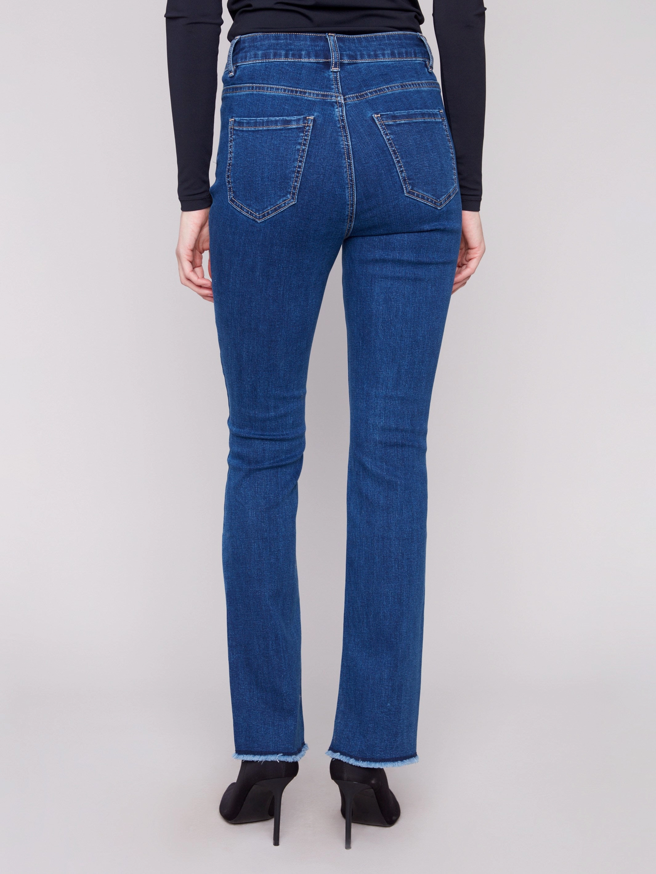 Bootcut Jeans With Asymmetrical Hem - Indigo Stretch Fabric