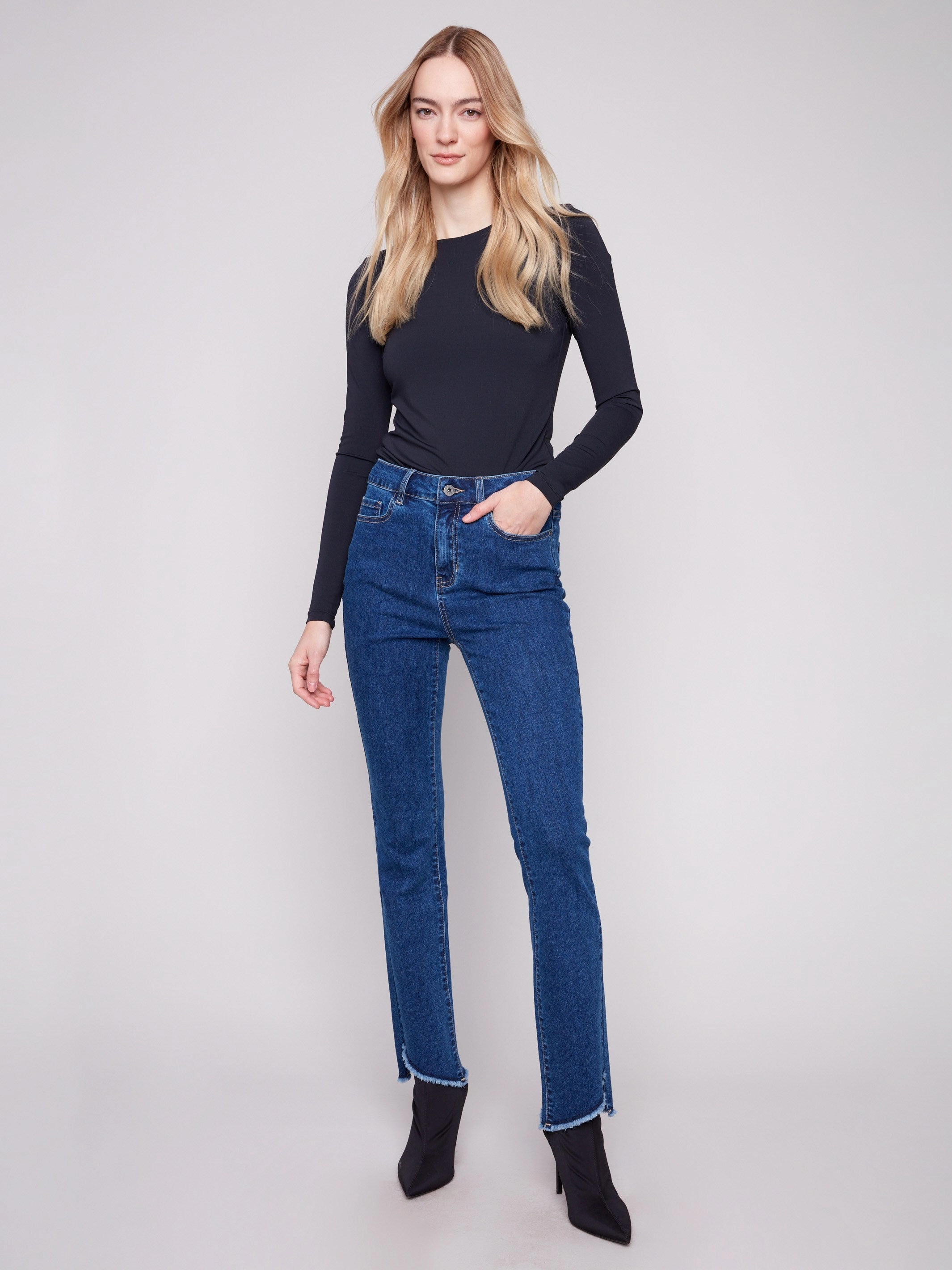 Bootcut Jeans With Asymmetrical Hem - Indigo Weekend Style