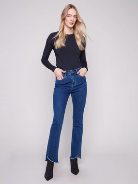 Minimal Edge Minimalist Pocket Layout Bootcut Jeans With Asymmetrical Hem - Indigo