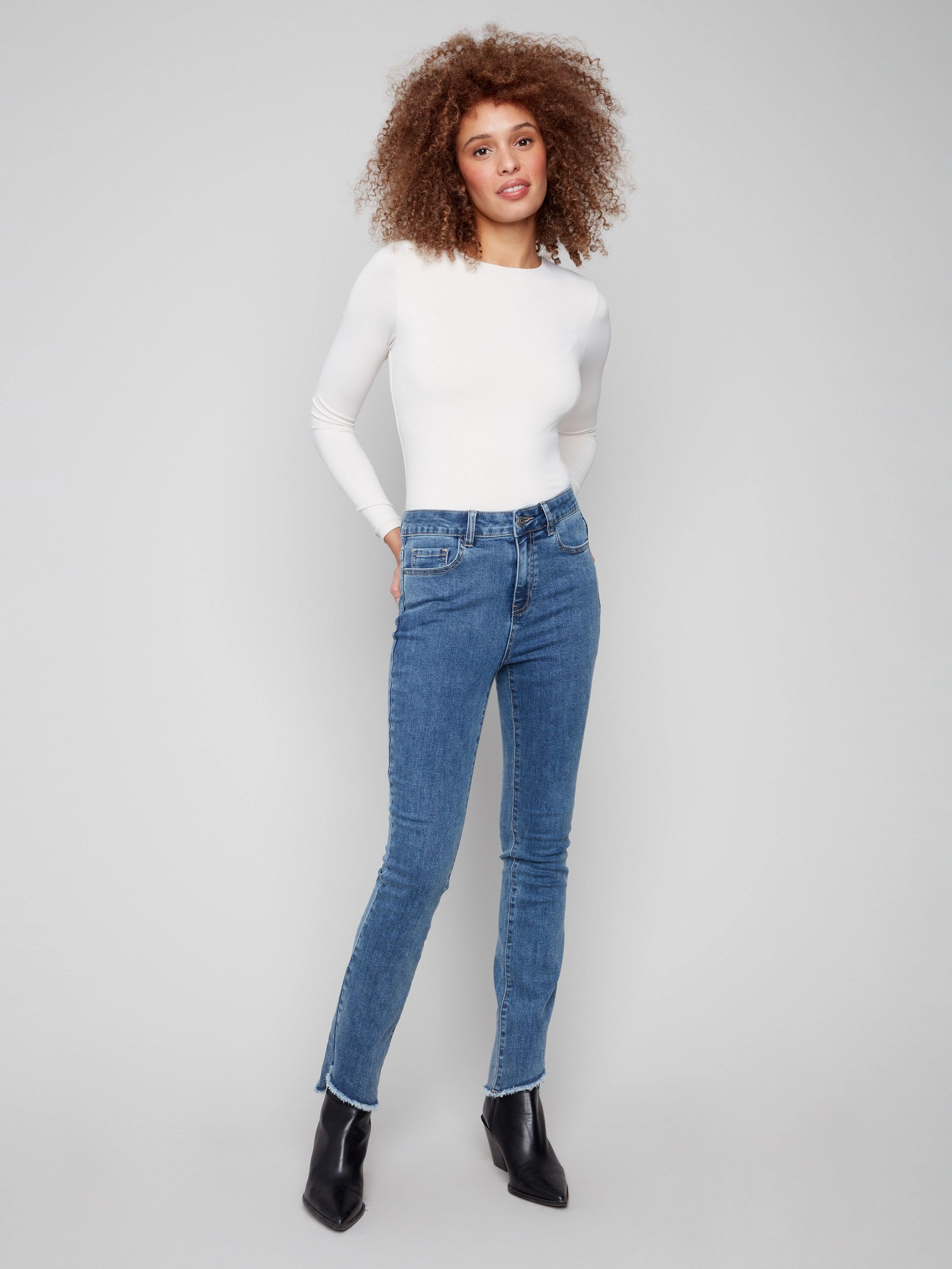 Bootcut Jeans With Asymmetrical Hem - Medium Blue Style Element